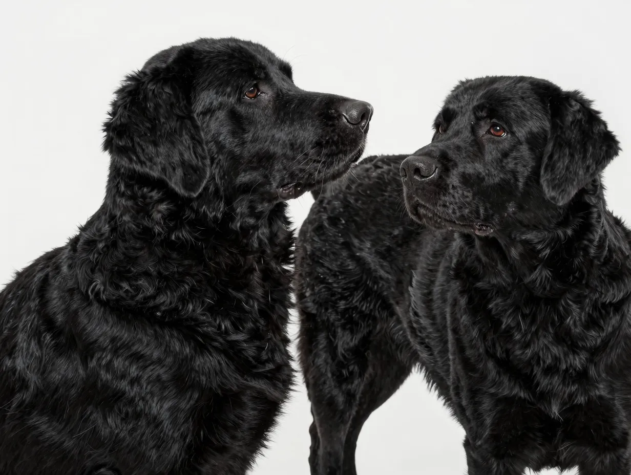 Thick dense double coat english lab beside slightly thinner coat american