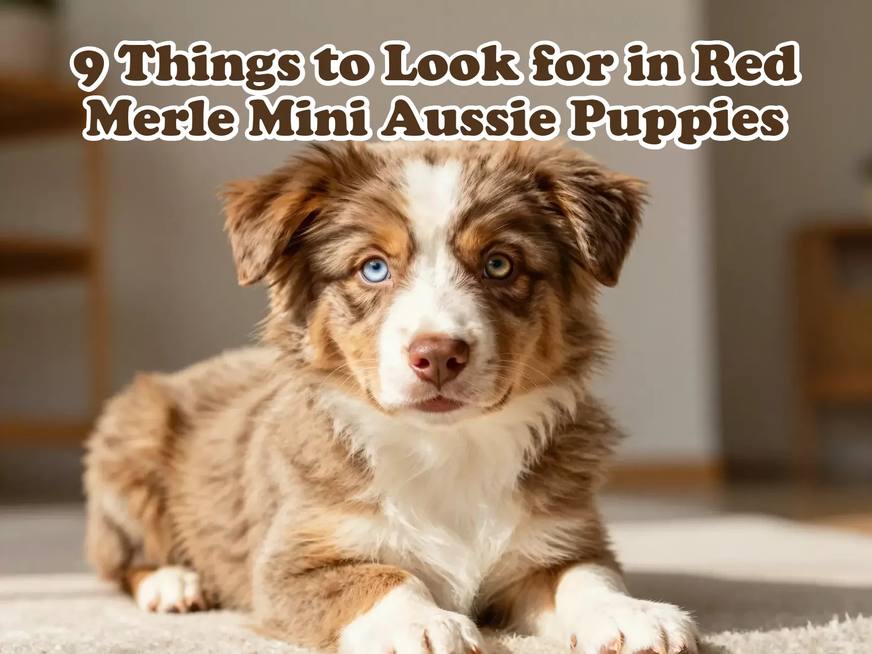 Red merle mini aussie puppy heterochromia healthy home setting main
