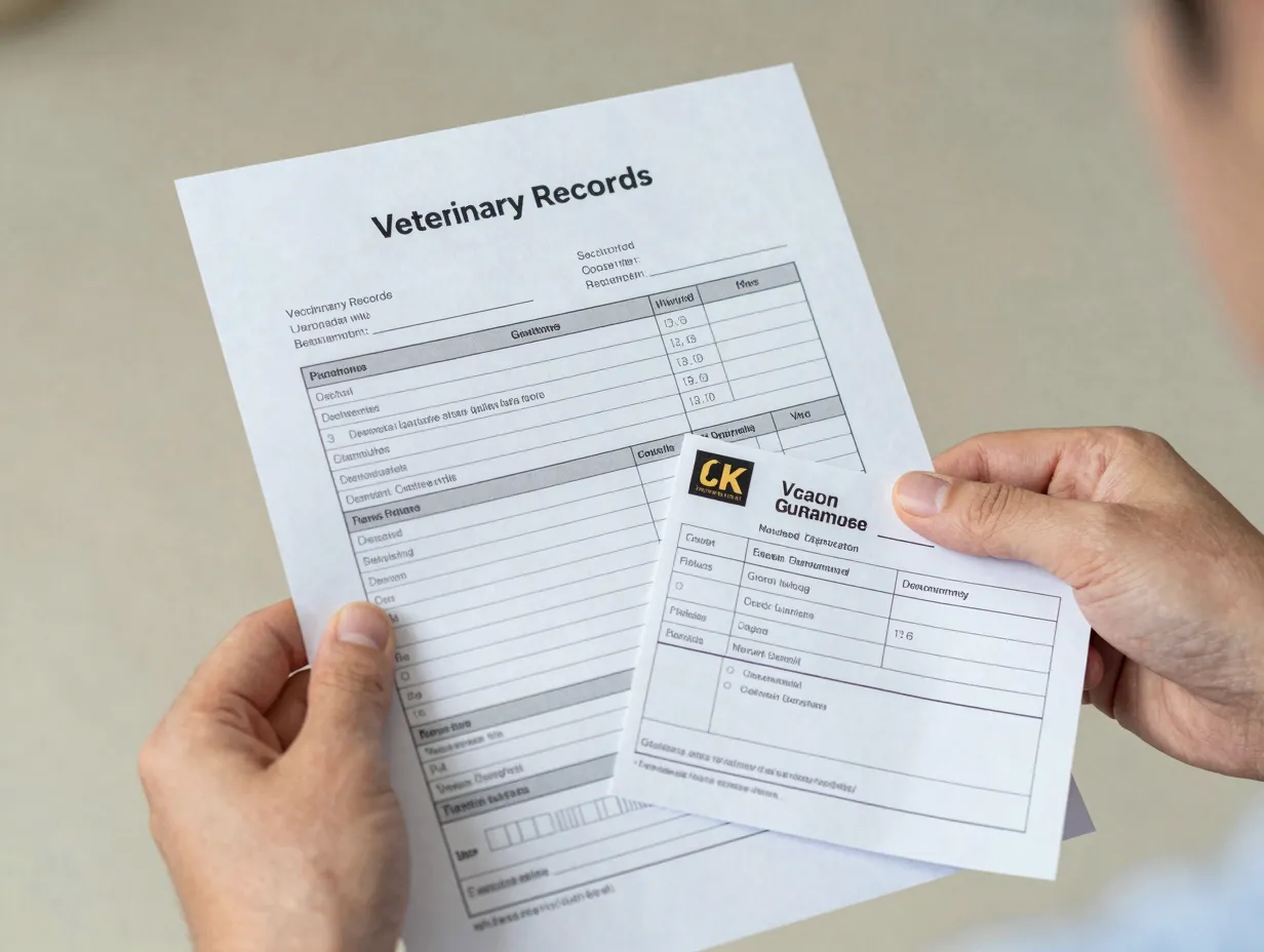 Written health guarantee veterinary records vaccination schedule papers