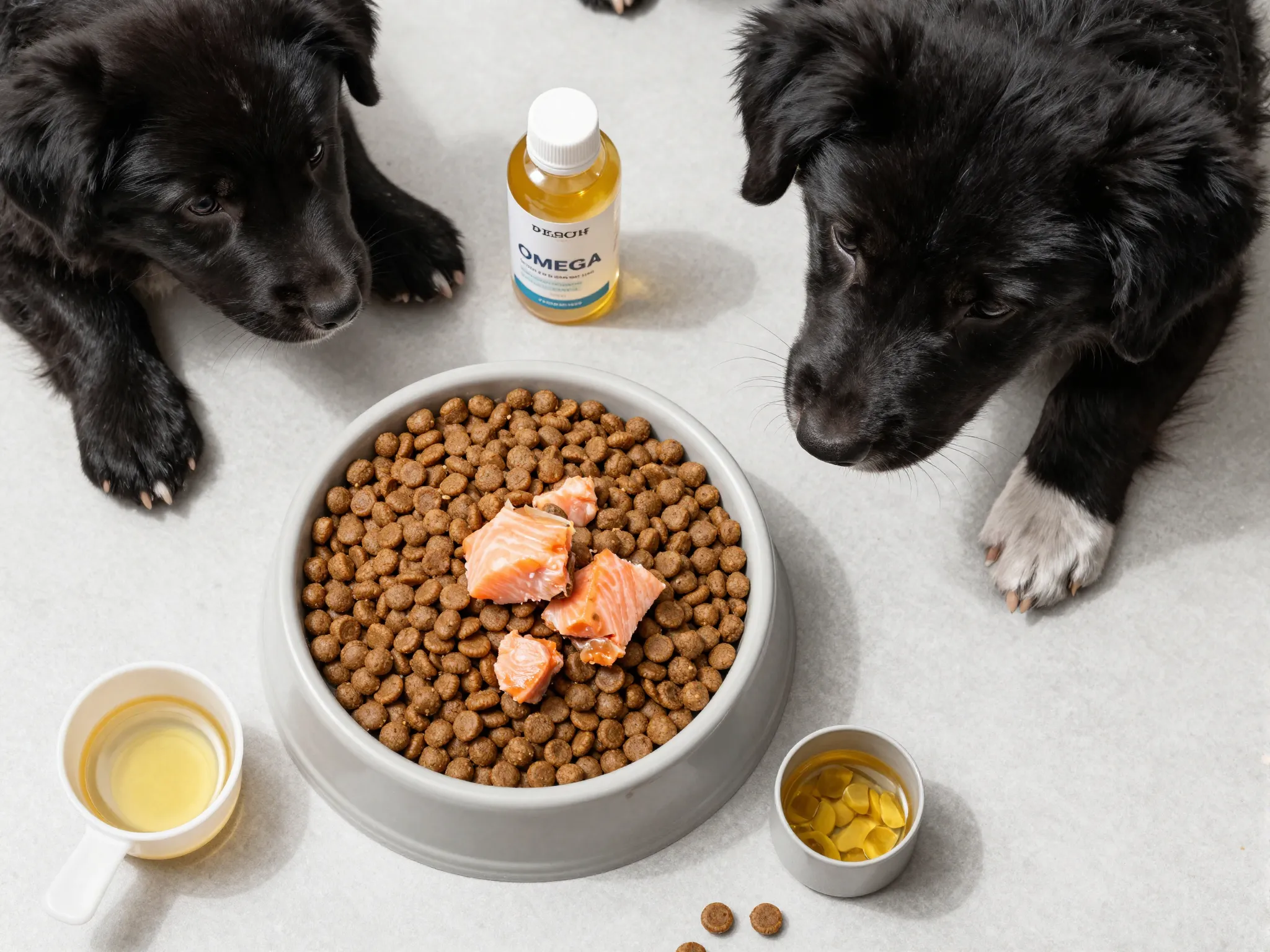 High quality puppy food with salmon and omega nutrients for a black coat