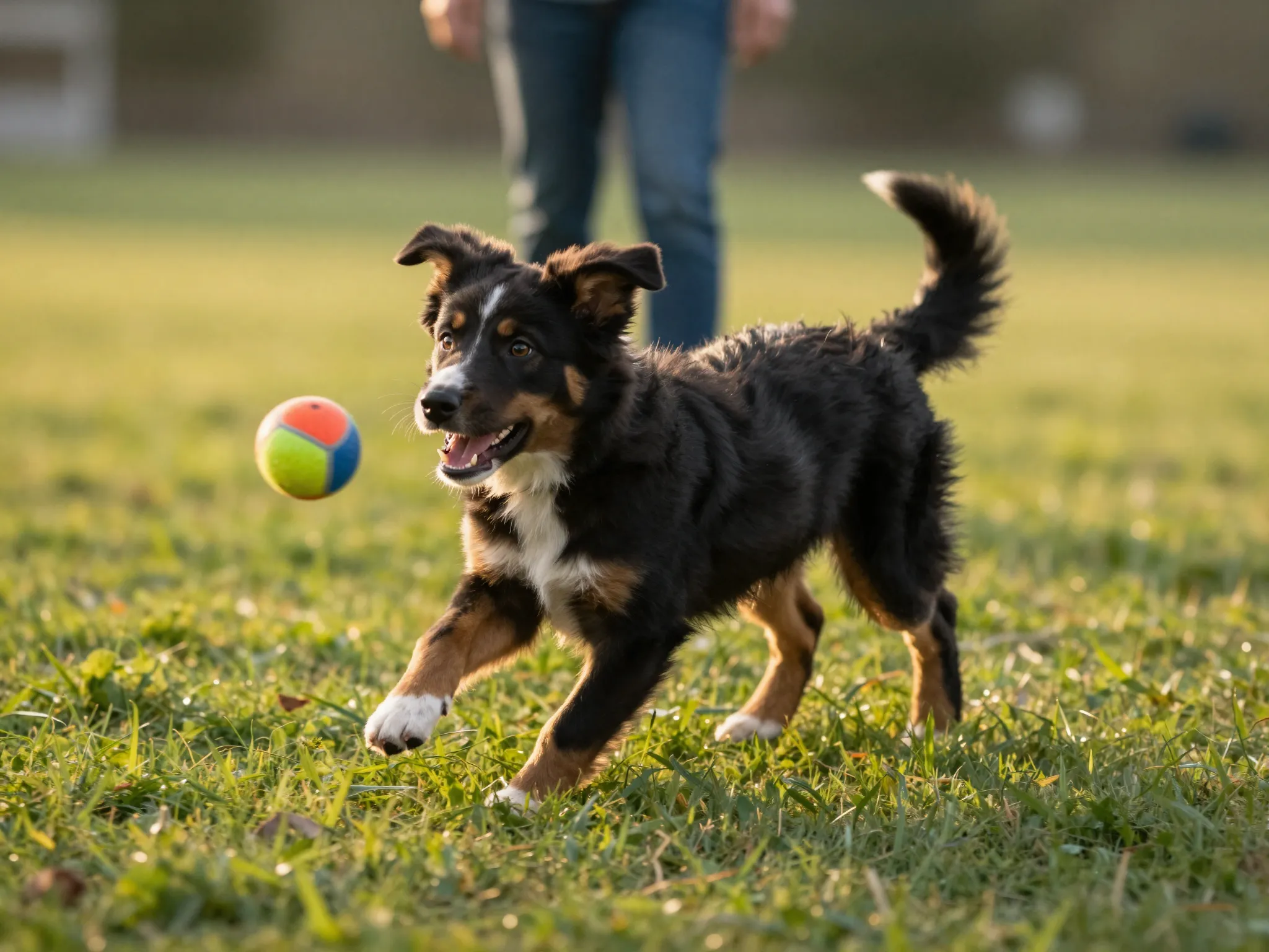 Age appropriate exercise for a young black aussie puppy playing fetch