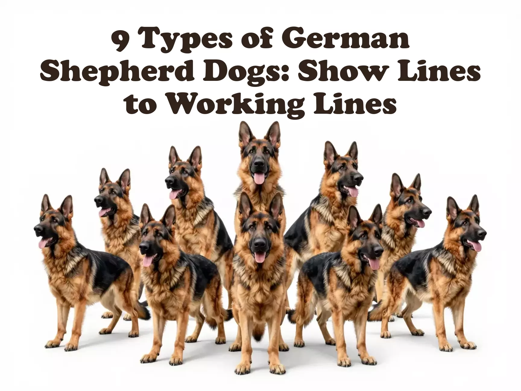 Nine german shepherd types wide hero shot on white background main
