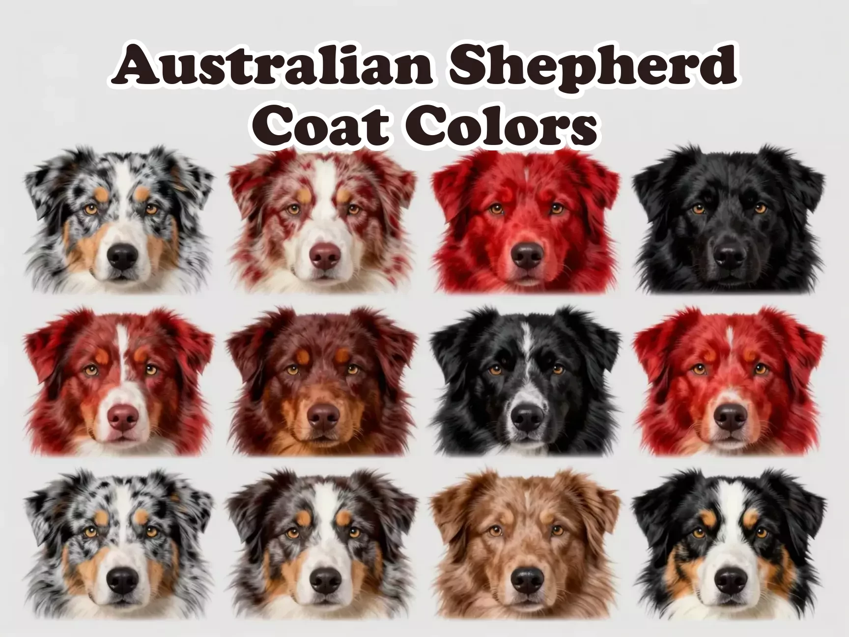 Blue merle red merle solid black red tricolor cryptic aussi main