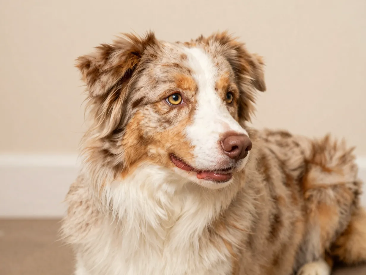 Red merle bi australian shepherd liver colored nose