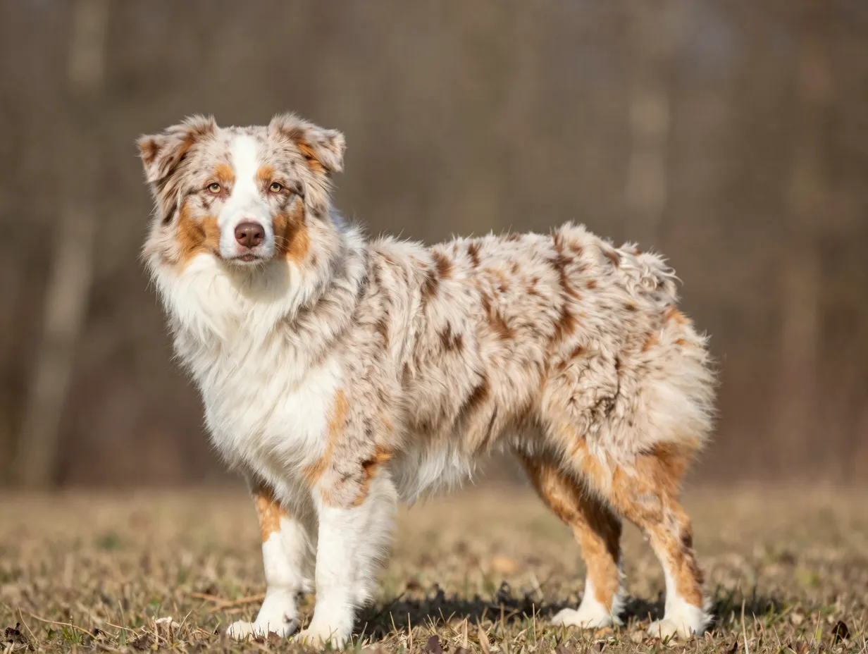 Red merle tri australian shepherd light pastel coat