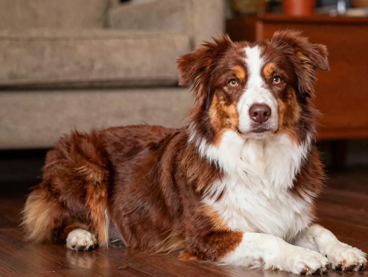 Red tri color australian shepherd harmonious warm tones