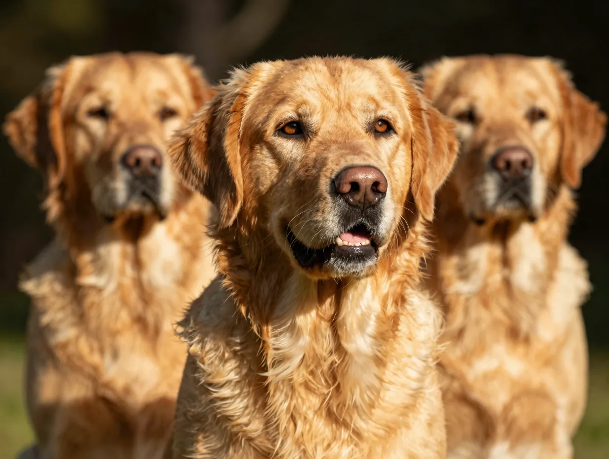 Golden labrador retriever with luxurious coat in sunlight