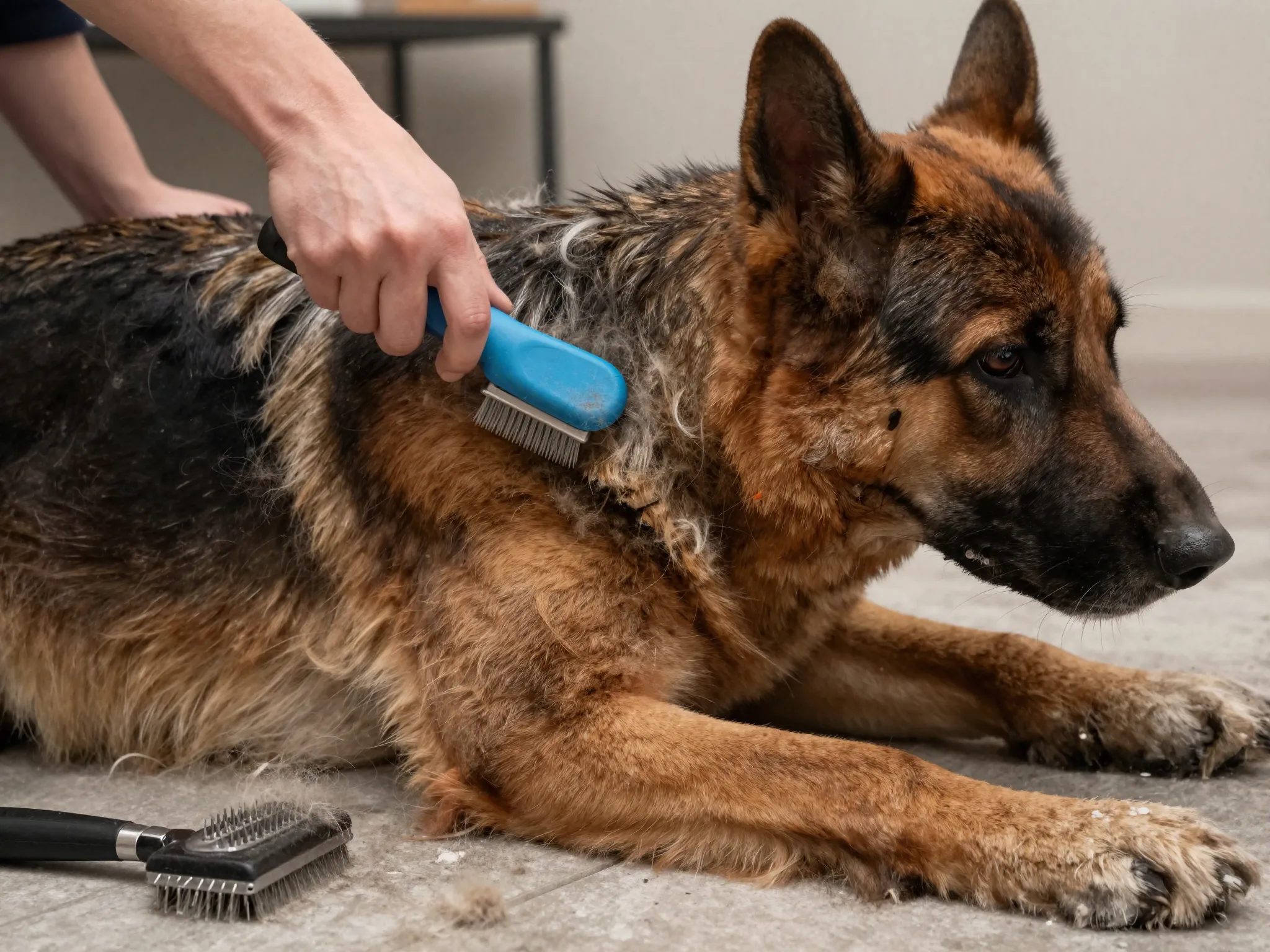 Adult german shepherd groomed slicker brush undercoat rake