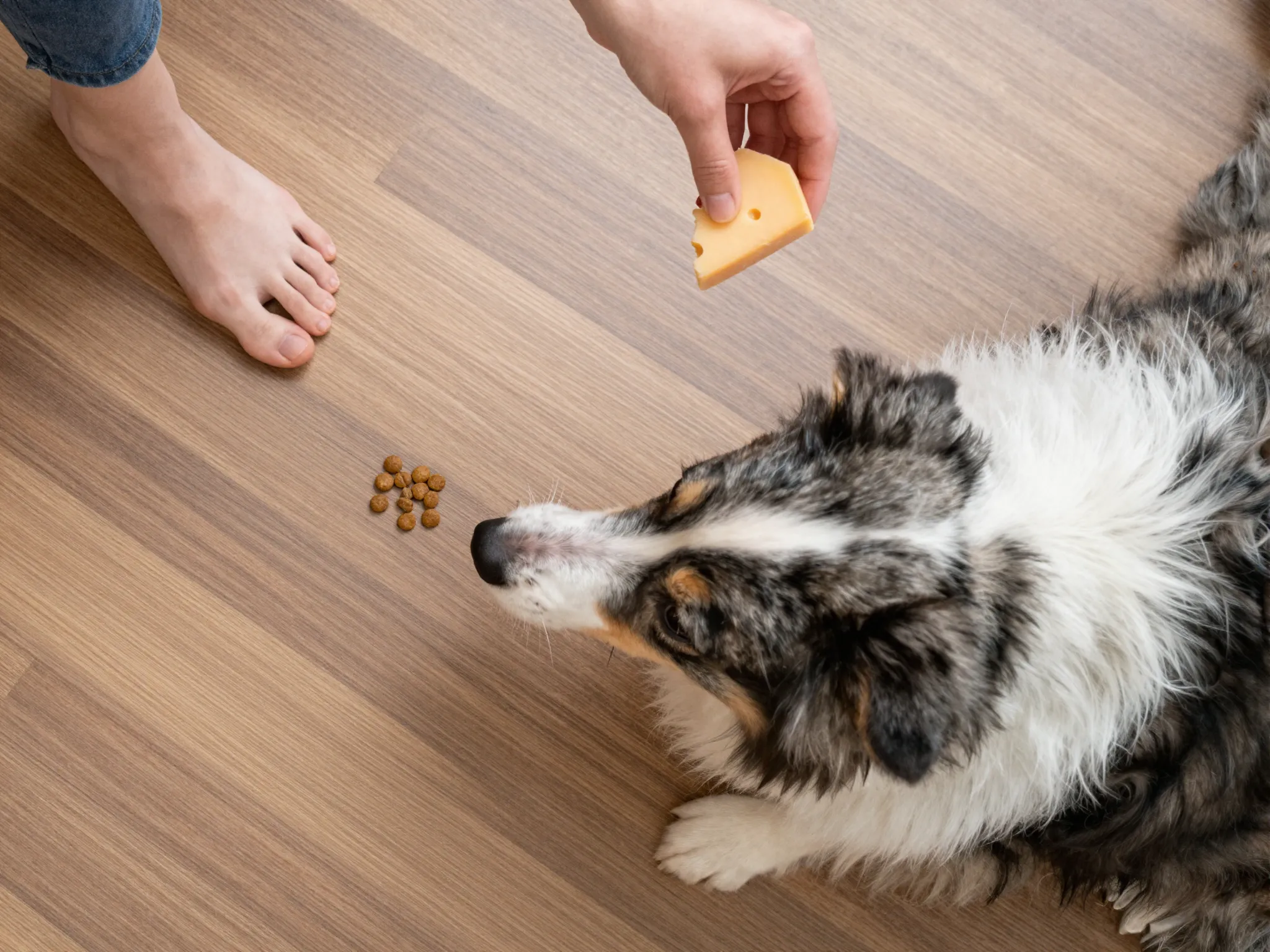 Dog leaving a treat on the floor during training