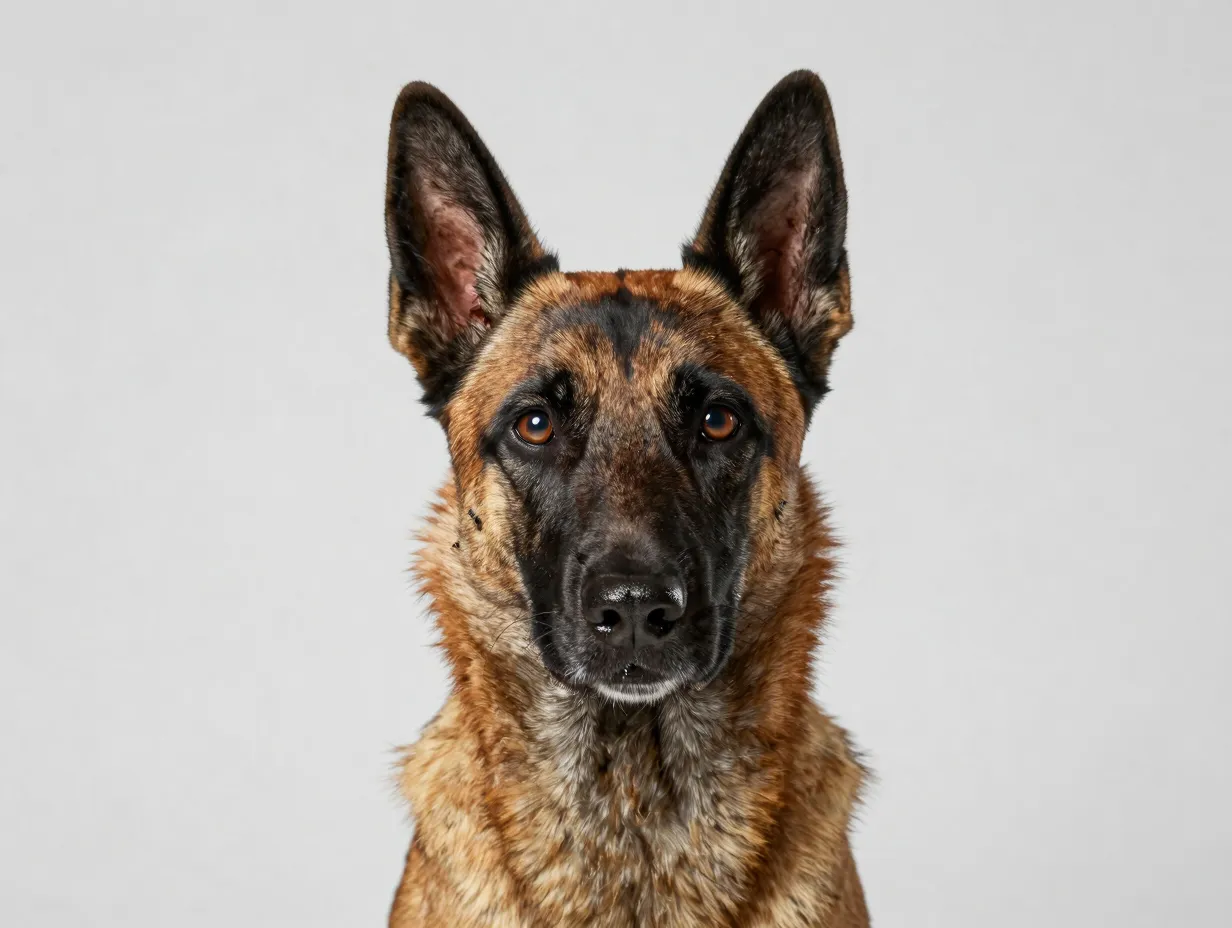 Standard fawn malinois with distinctive black mask detail