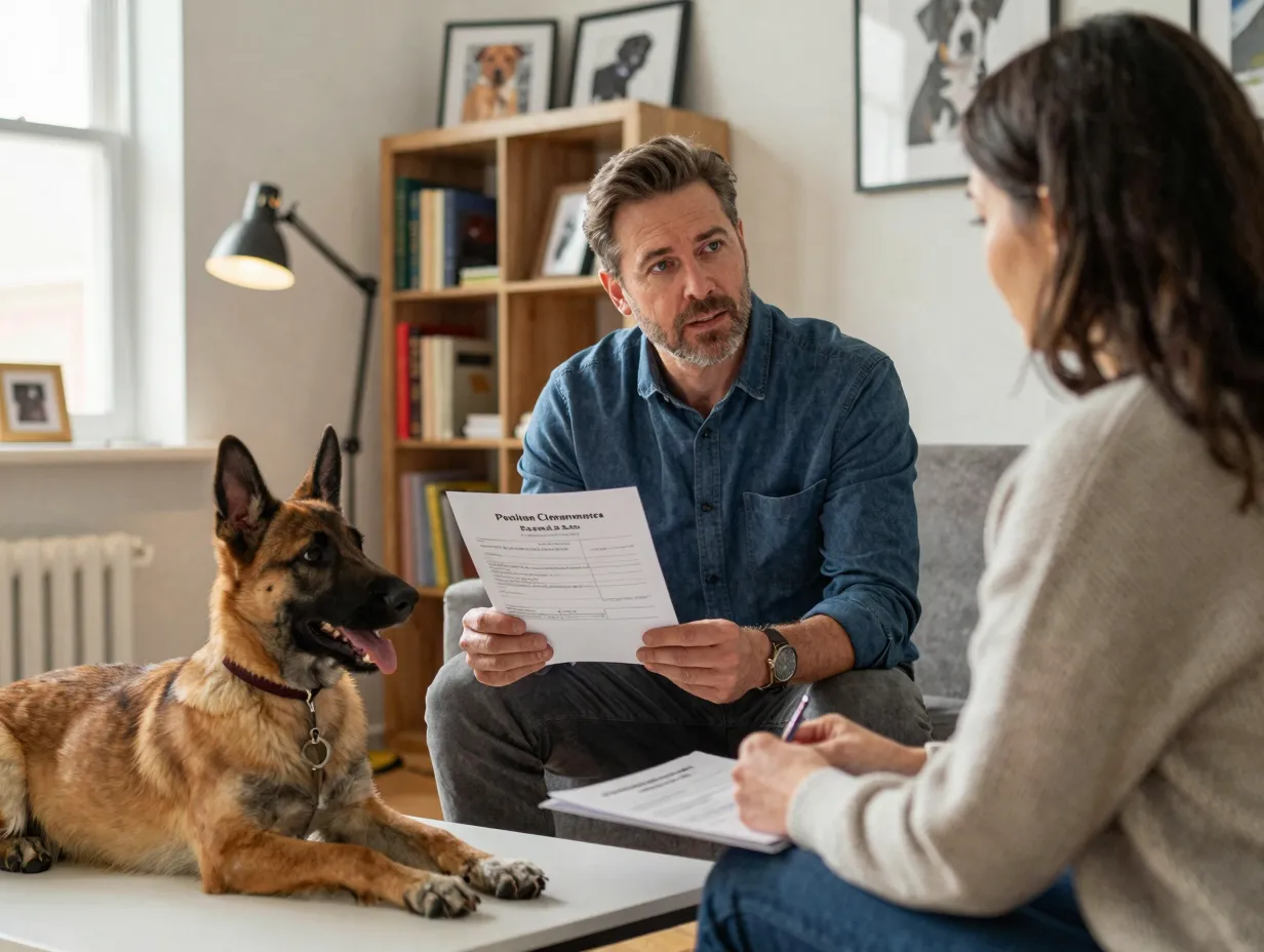 Responsible breeder discussing health clearances with puppy buyer