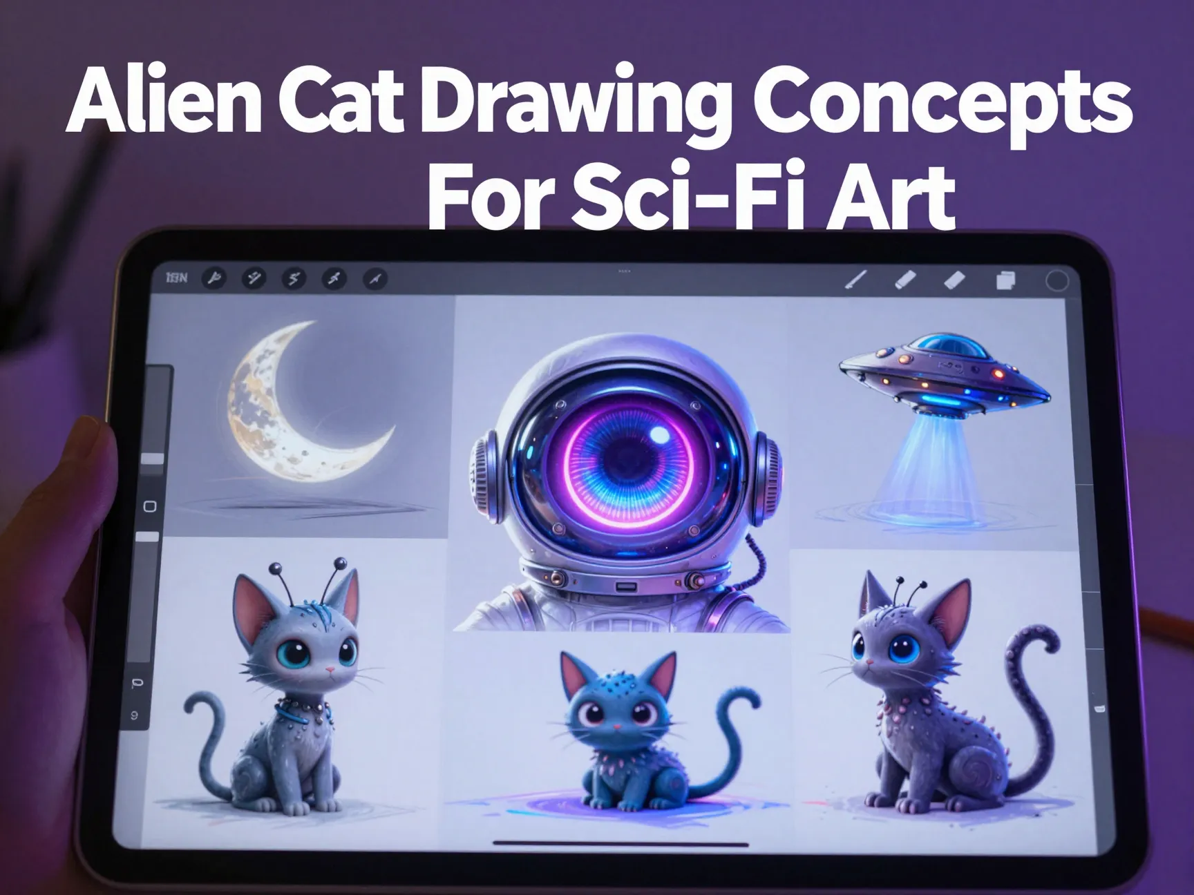 Alien cat drawing concepts for sci fi art