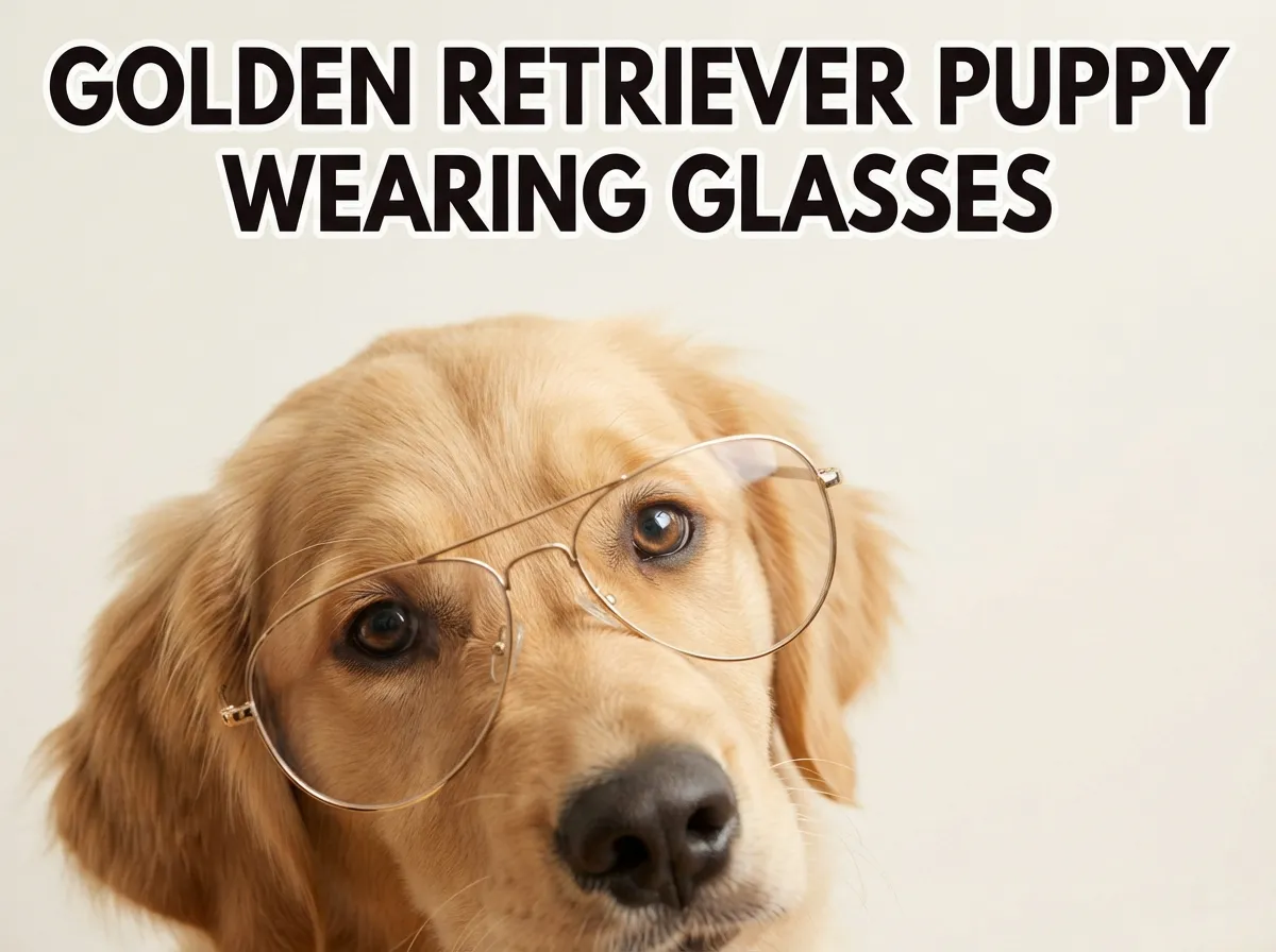 Golden retriever puppy wearing glasses