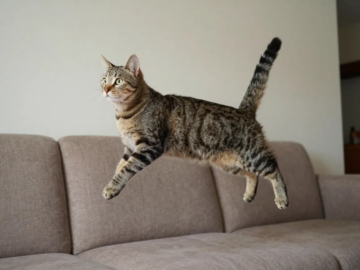 The cat frozen mid jump like a pause button was hit