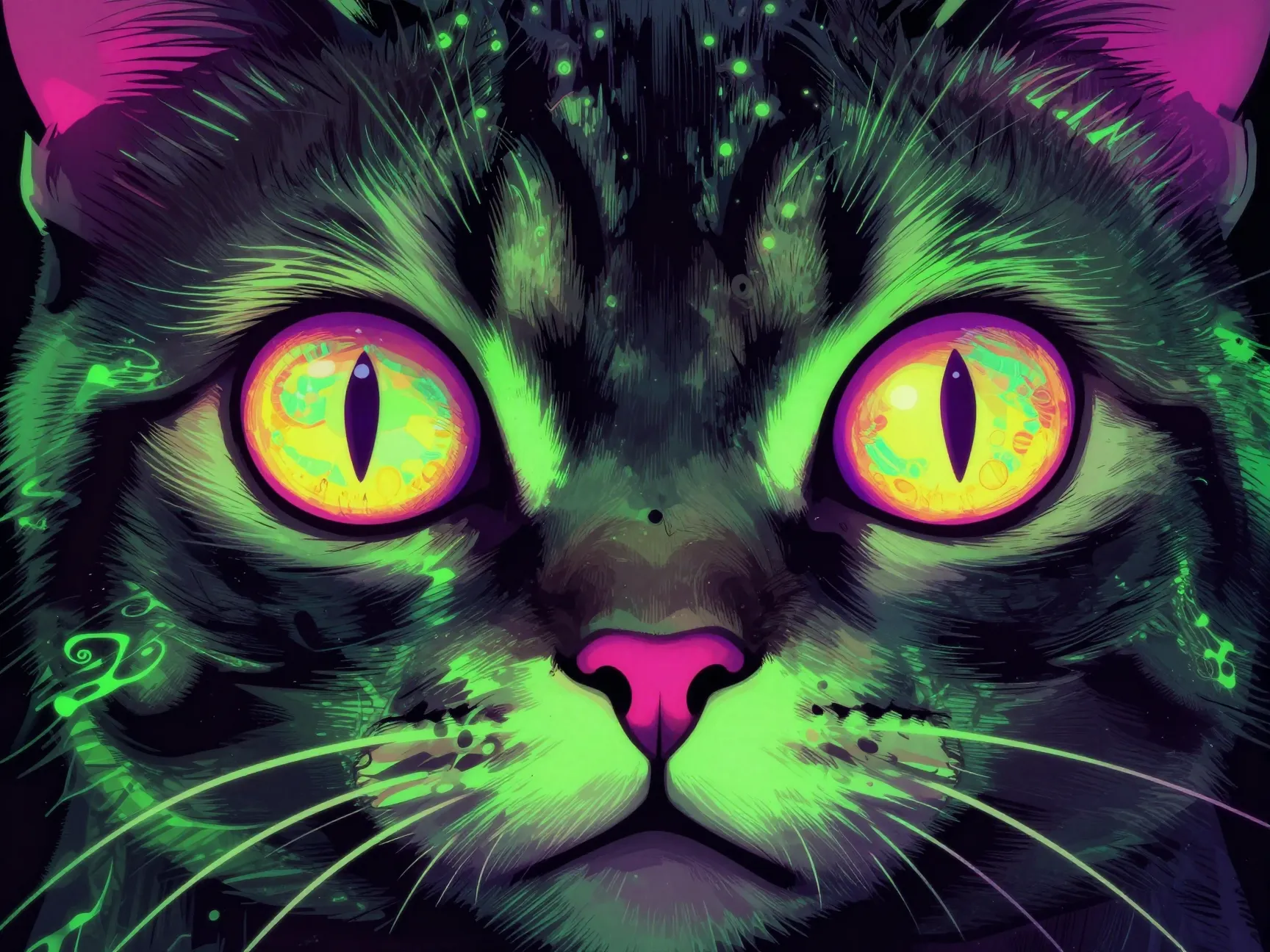 Mutant eyed neon alien cat