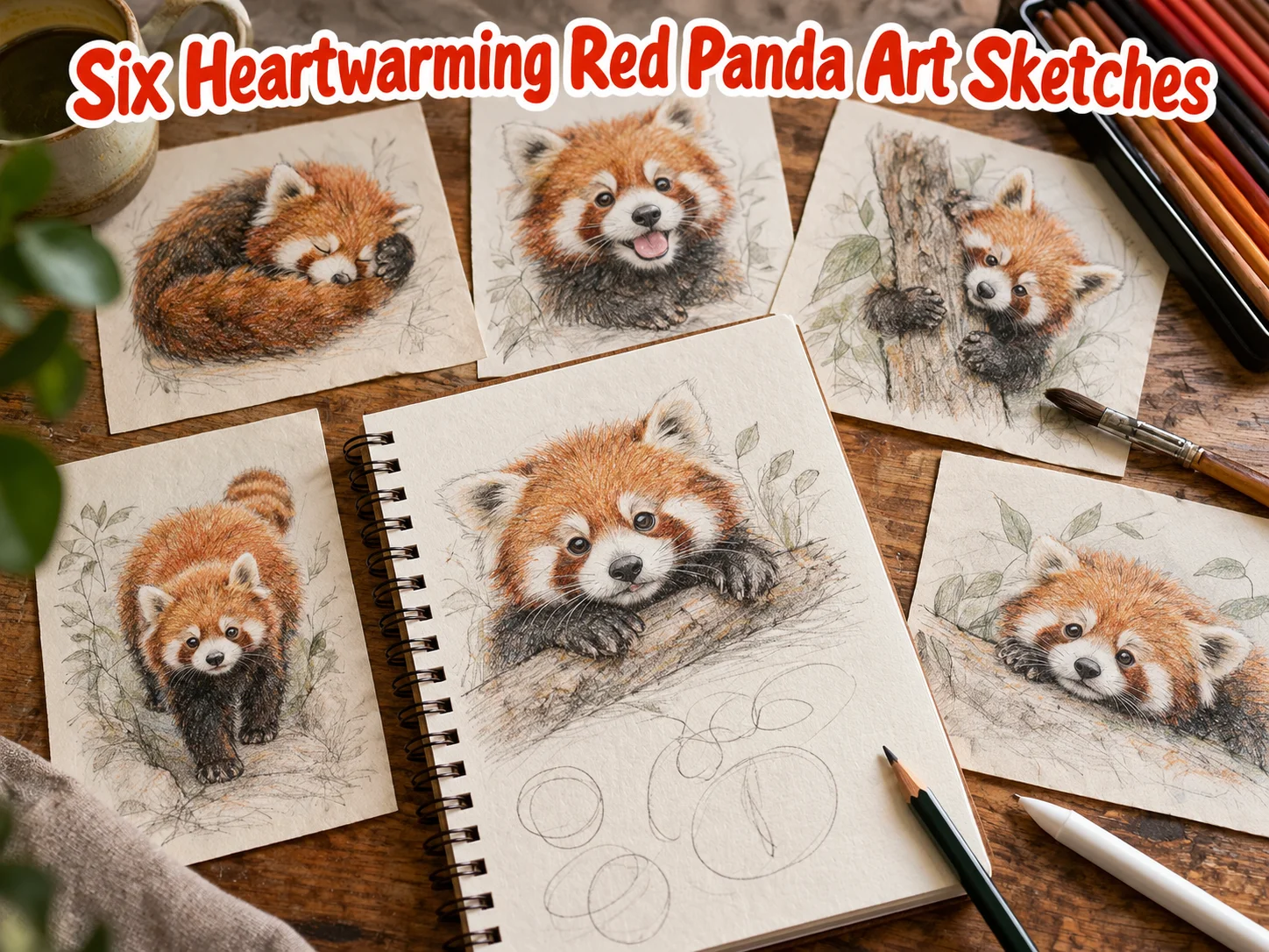 Six heartwarming red panda art sketches
