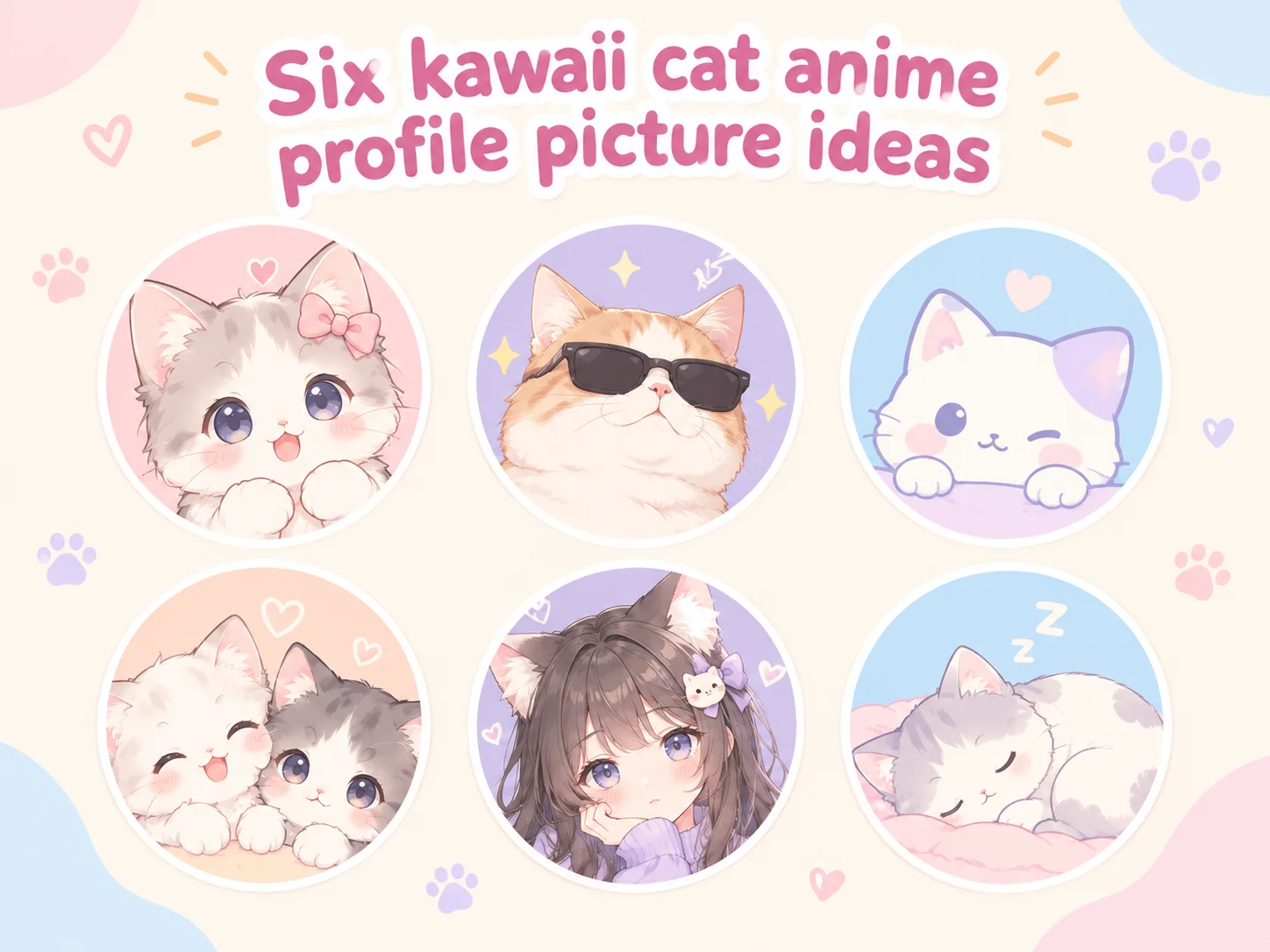 Six kawaii cat anime profile picture ideas