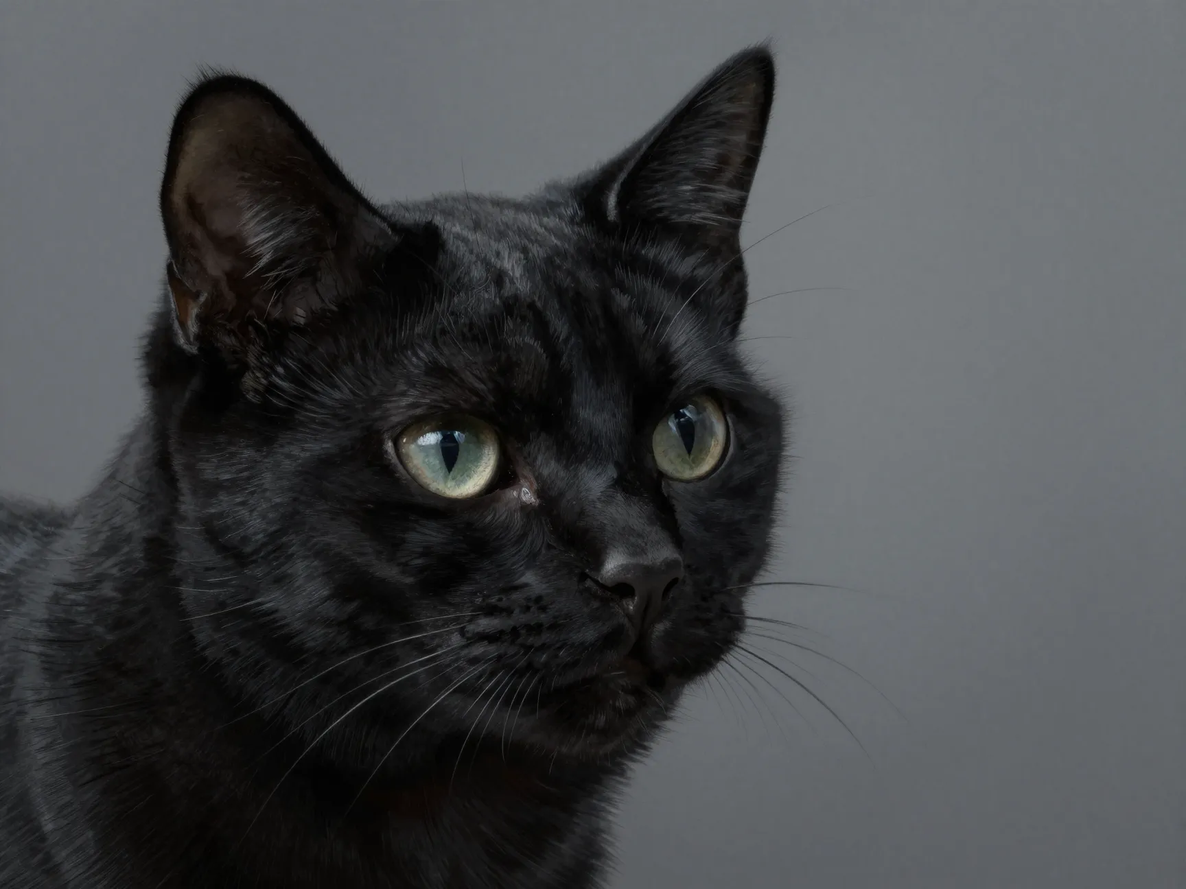 The realistic shaded black cat portrait