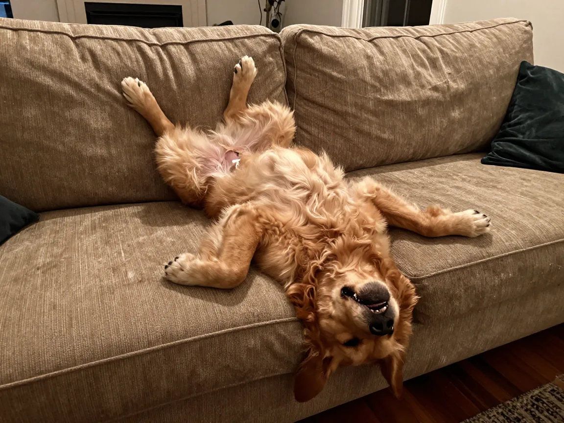 The golden retrievers dramatic despair pose