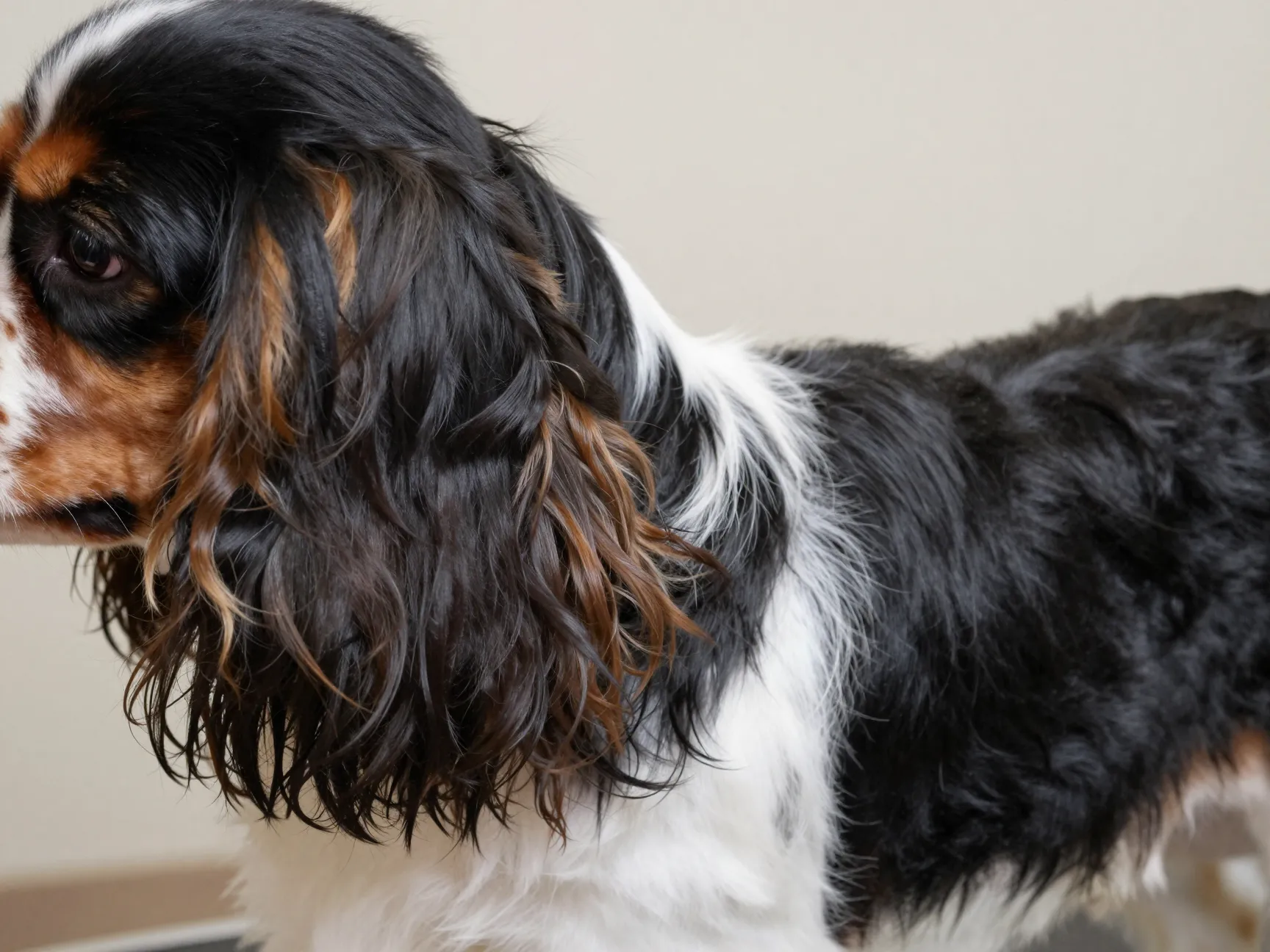 Feathered ears and tail showcase the silkiest fur on the body