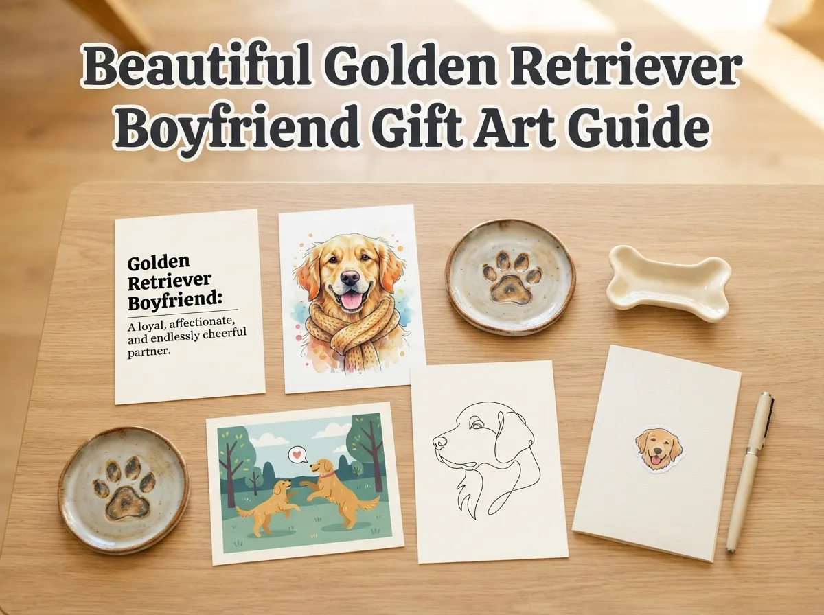 Beautiful golden retriever boyfriend gift art guide