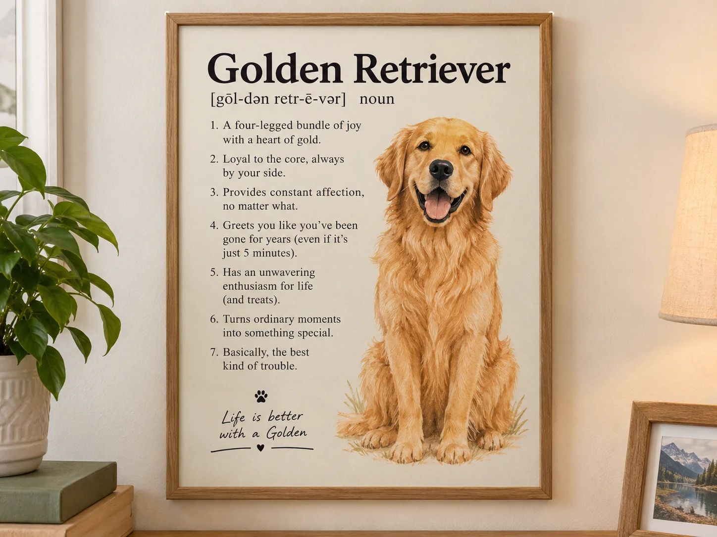 Golden retriever boyfriend print etsy original concept art