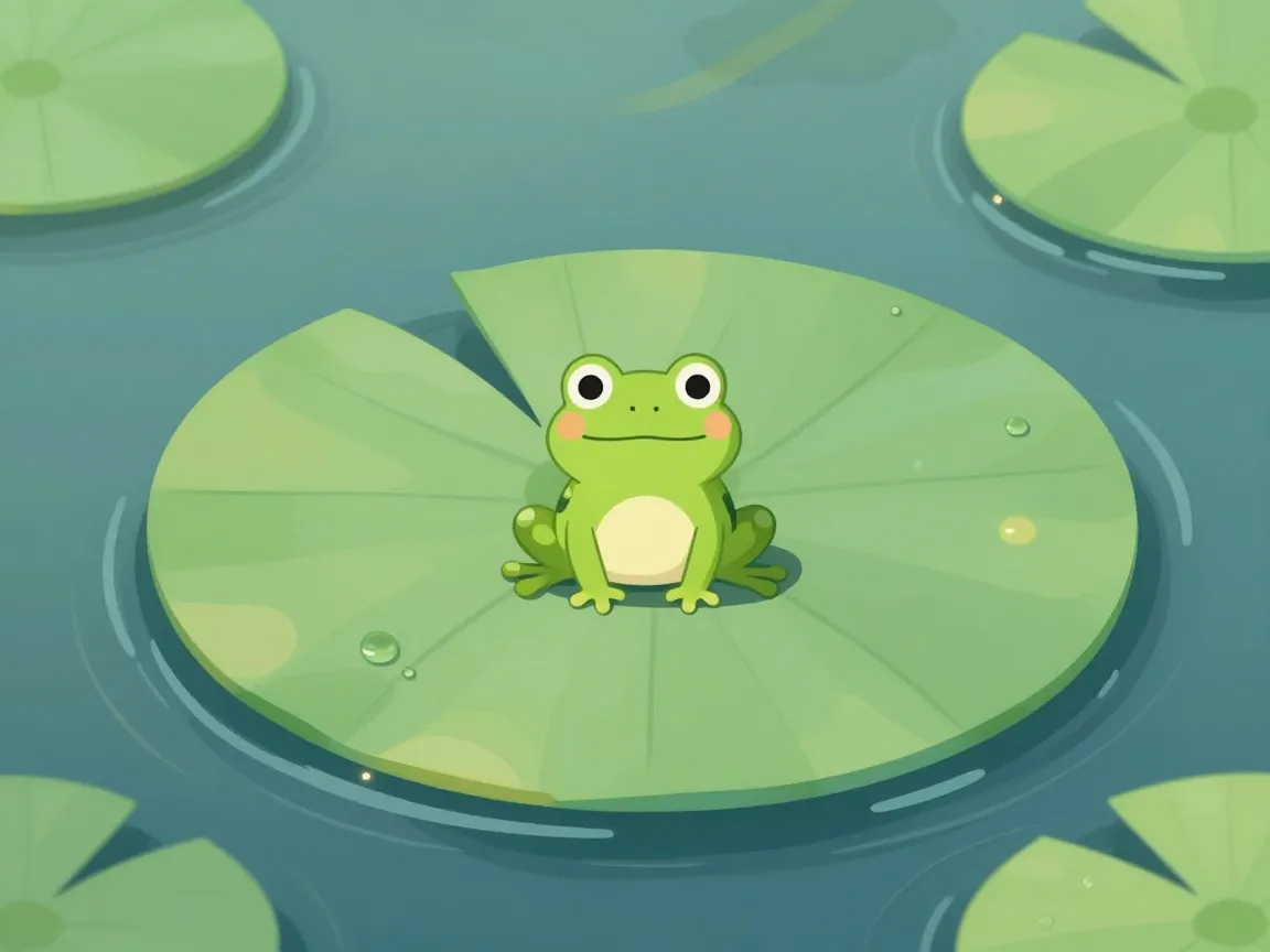 Frog on a lily pad with leafy details