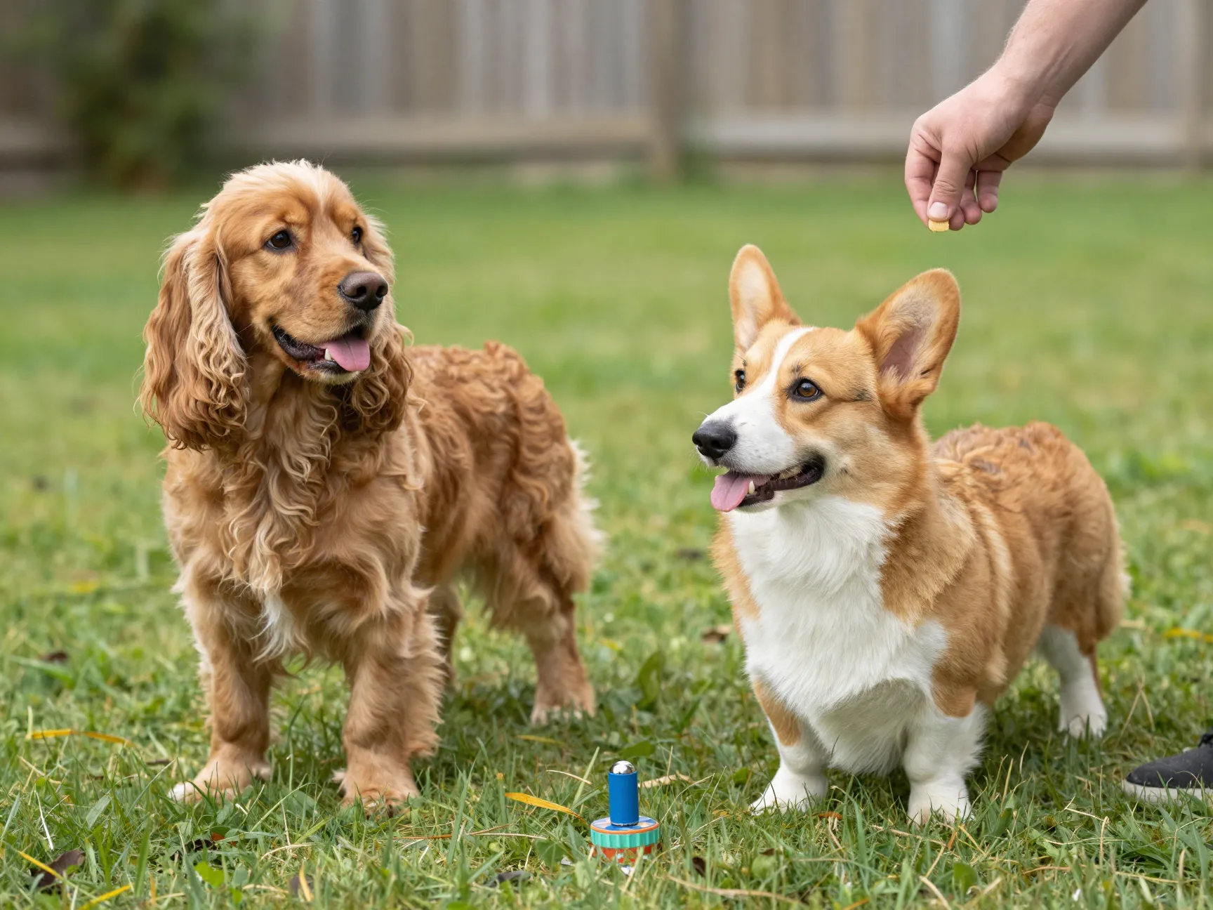 Cocker spaniel and pembroke welsh corgi