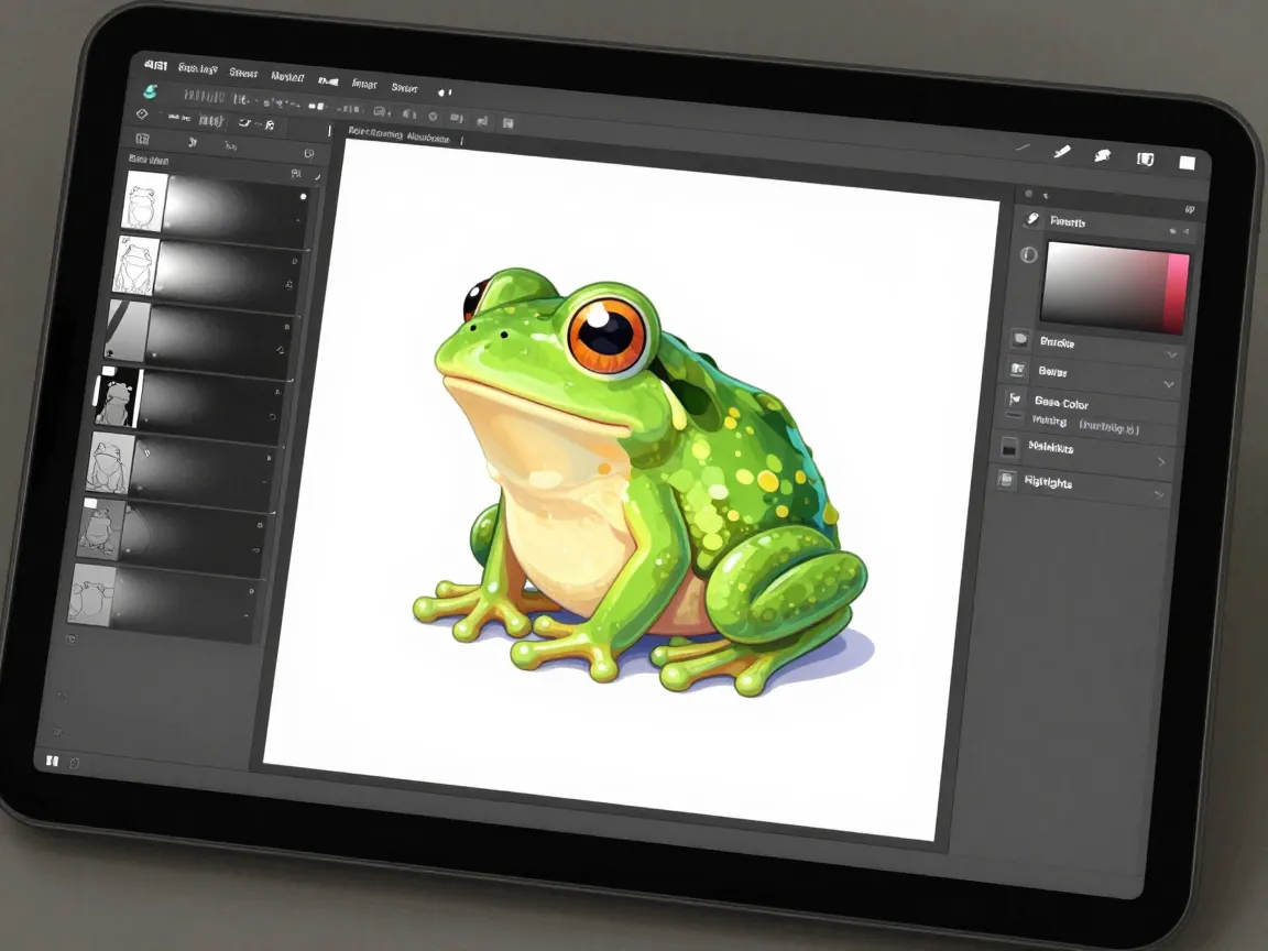 Digital cute frog drawing with layered color