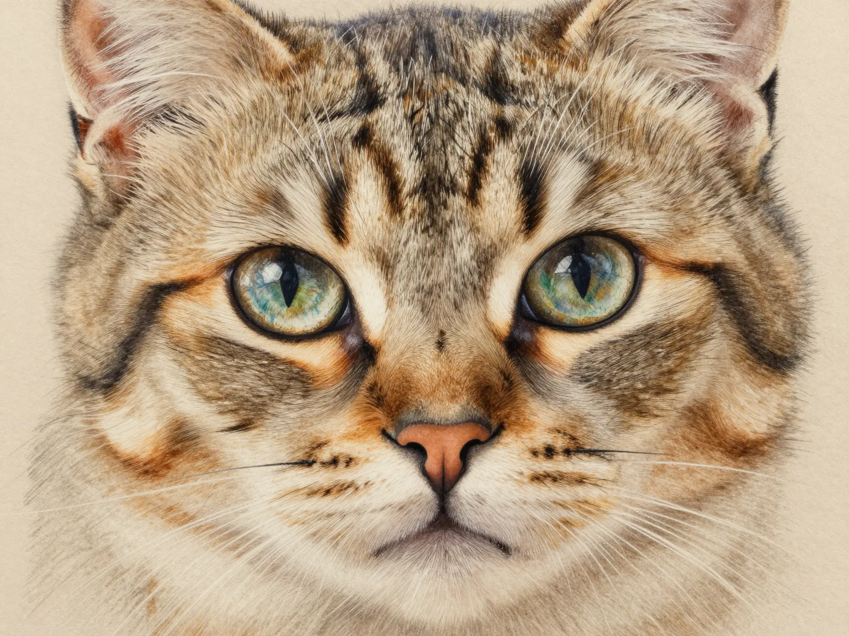 Fully realistic stylized colored pencil tabby cats