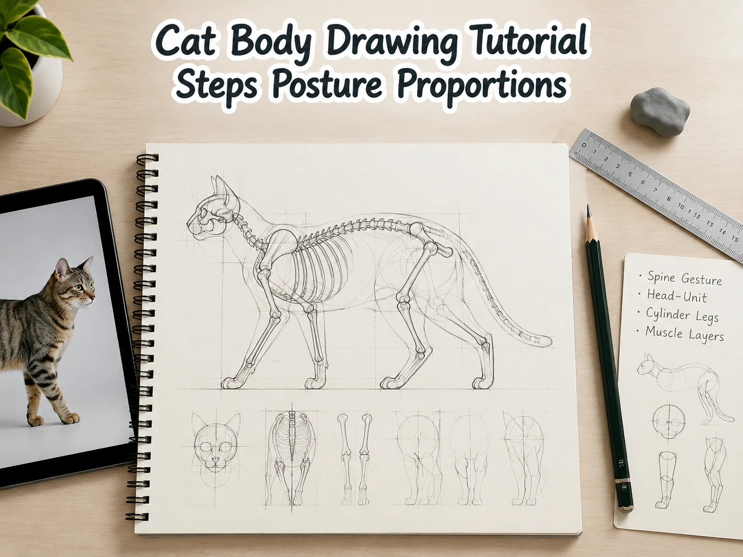 Cat body drawing tutorial steps posture proportions