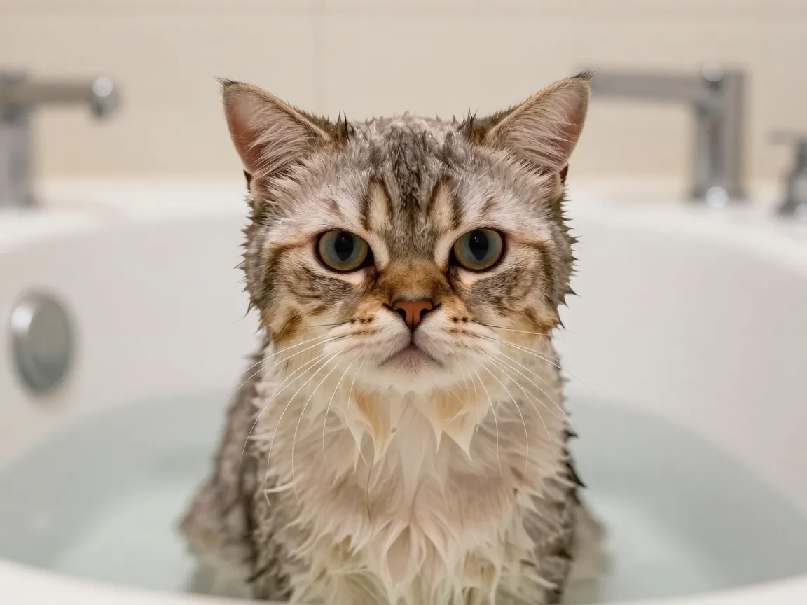 Bathtime kitty and the betrayed expression