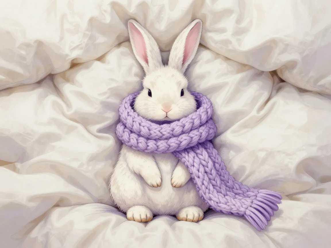 Bunny tucked under a comforter or wrapped in a scarf