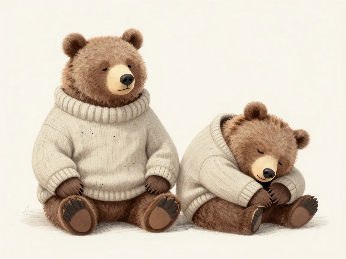 Bear in oversized sweater or sleeping bear illustration