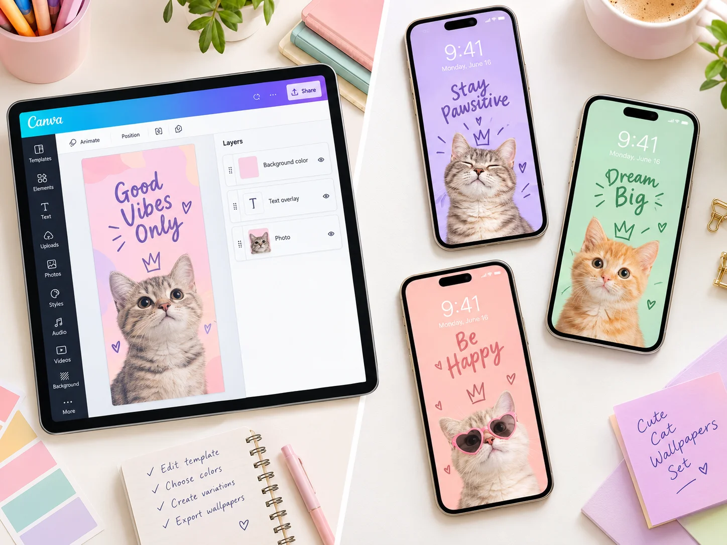 Canvas customizable cat phone wallpaper templates