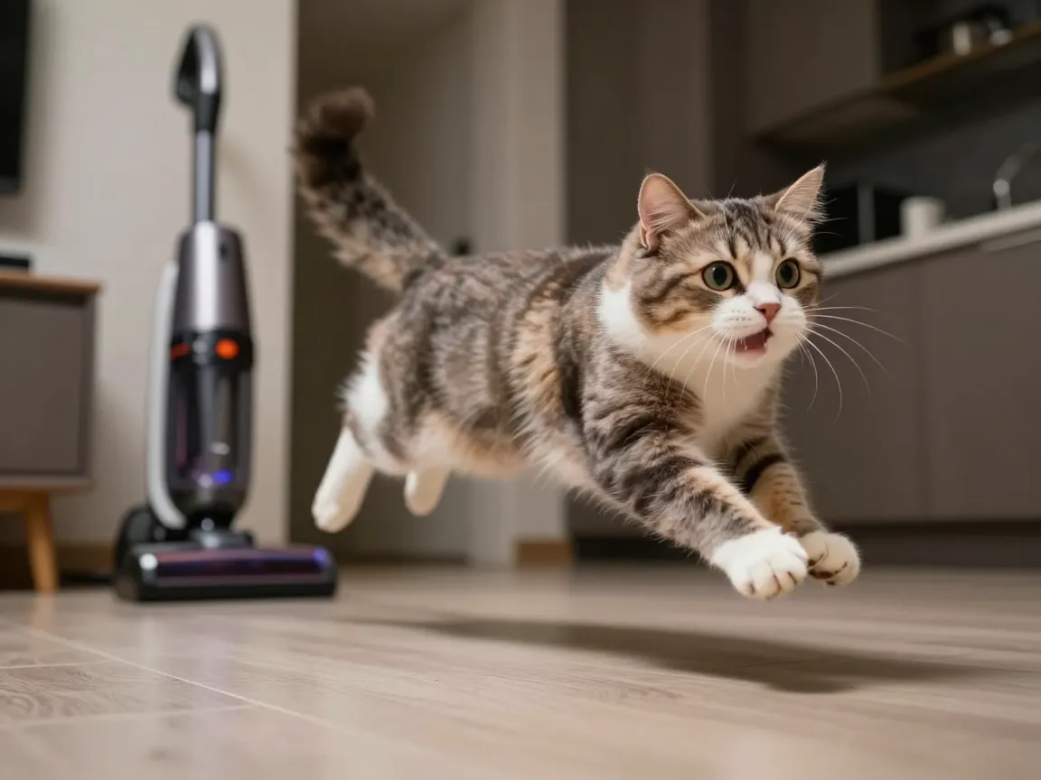 Dramatic exit cat fleeing the scene