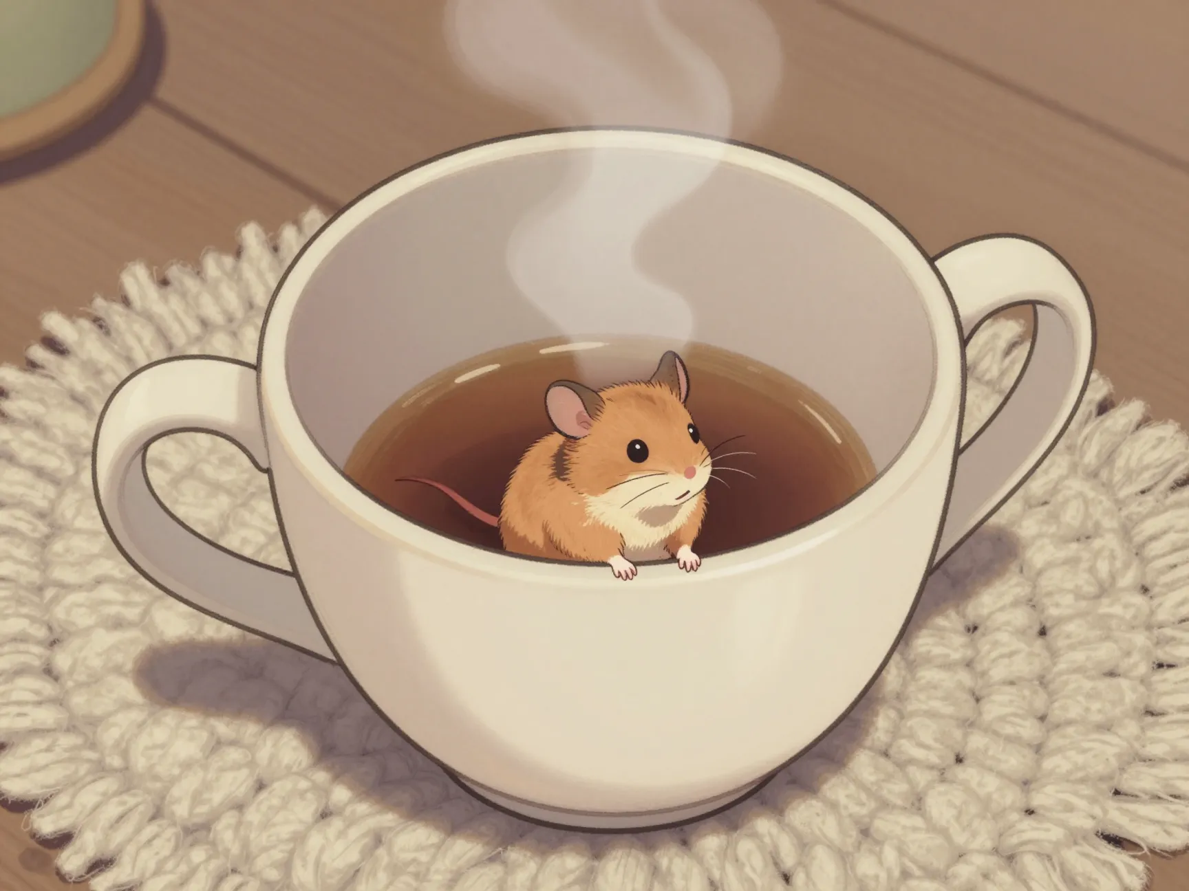 Tiny pets in mugs teacups or on knitted rugs
