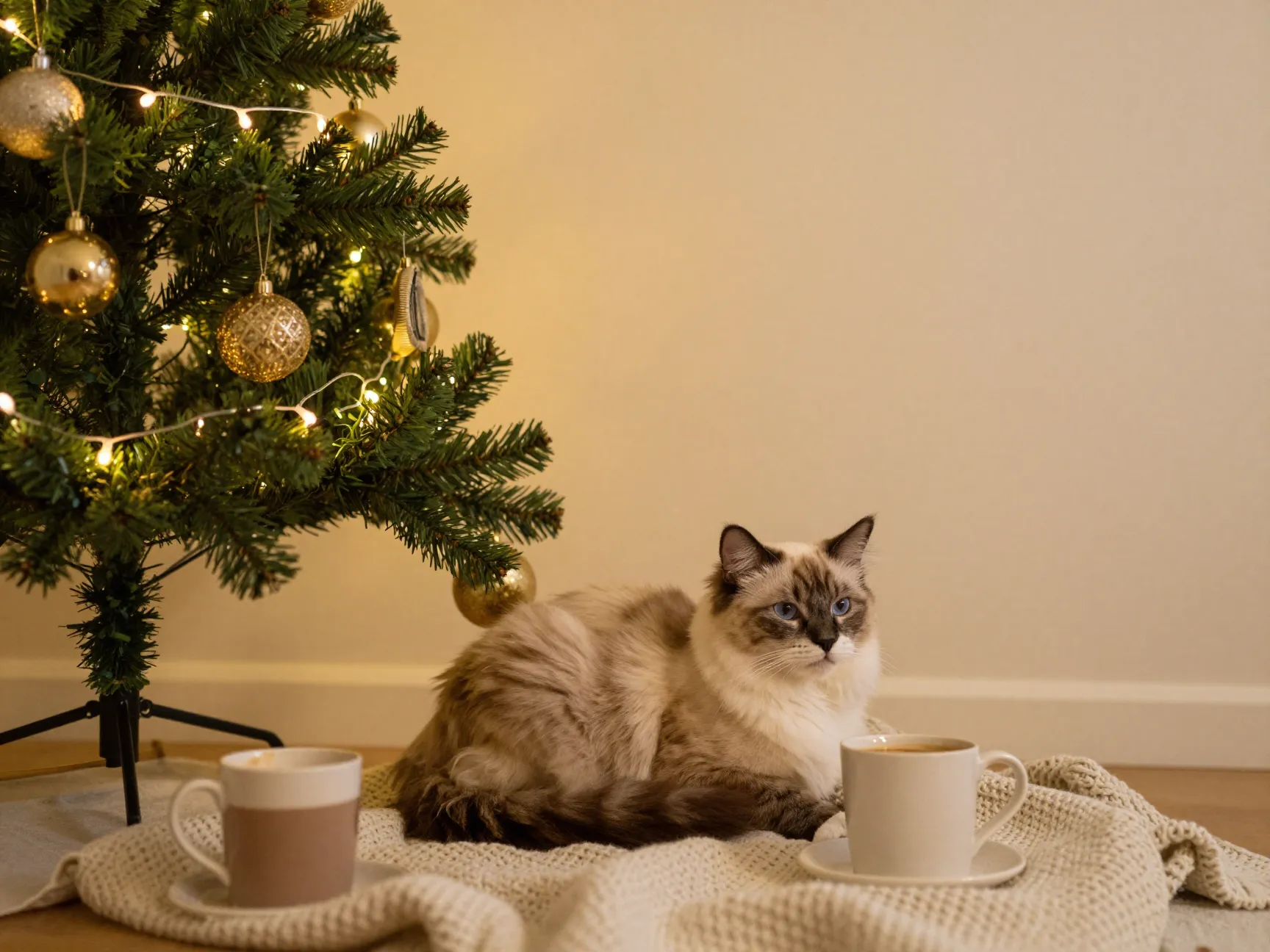 Cozy cat beside the tree
