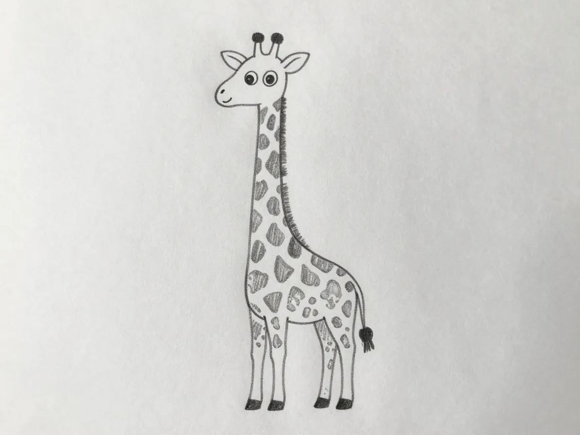Long necked giraffe with simple spot patterns