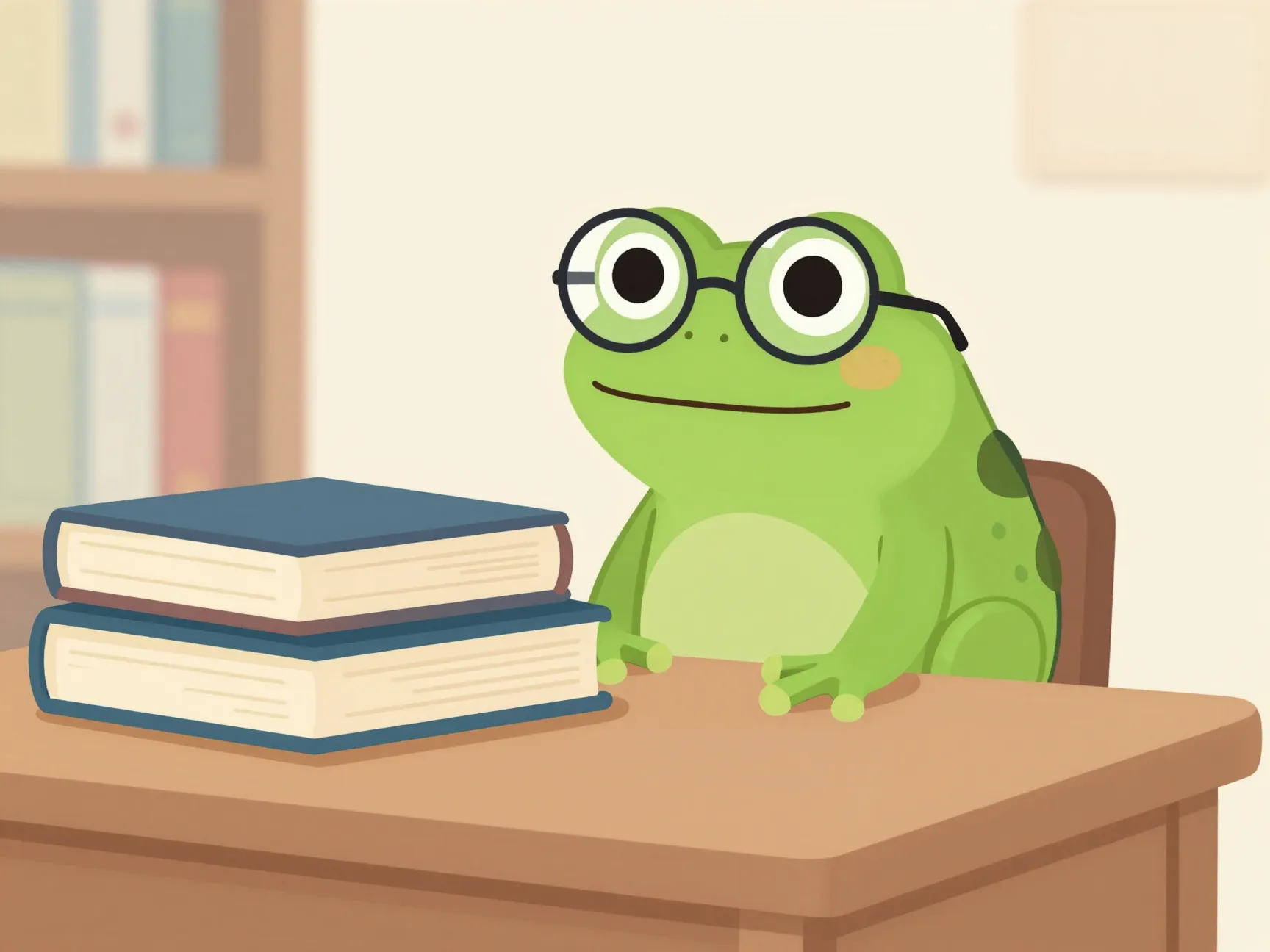 Studious frogs with oversized glasses and books