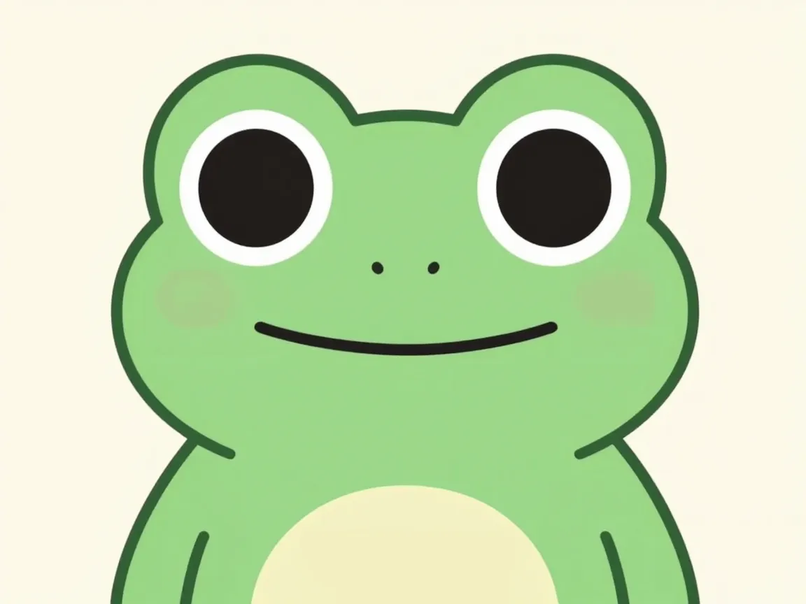 Kawaii chibi frogs with oversized eyes and simple shapes