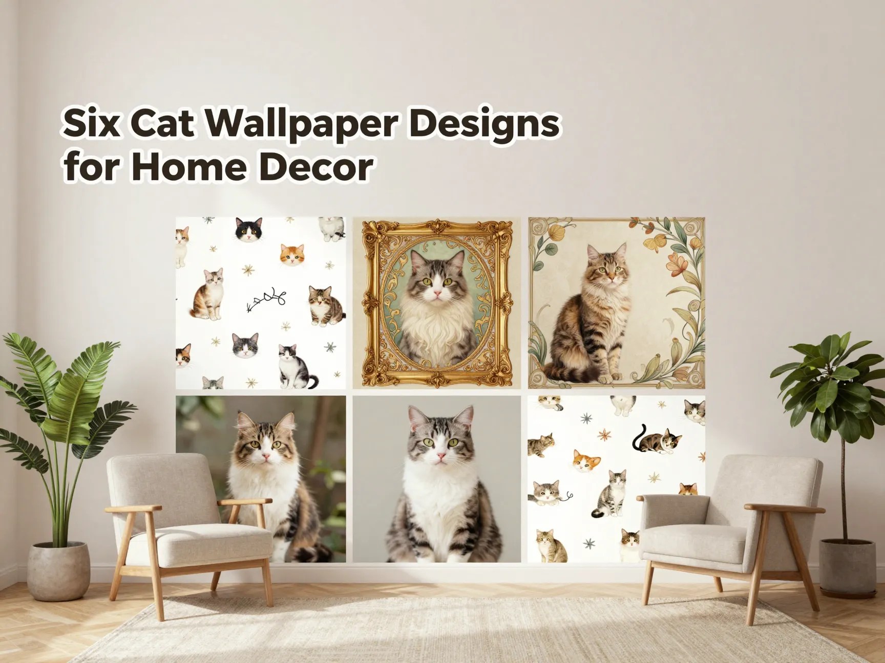 Six cat wallpaper designs for home decor