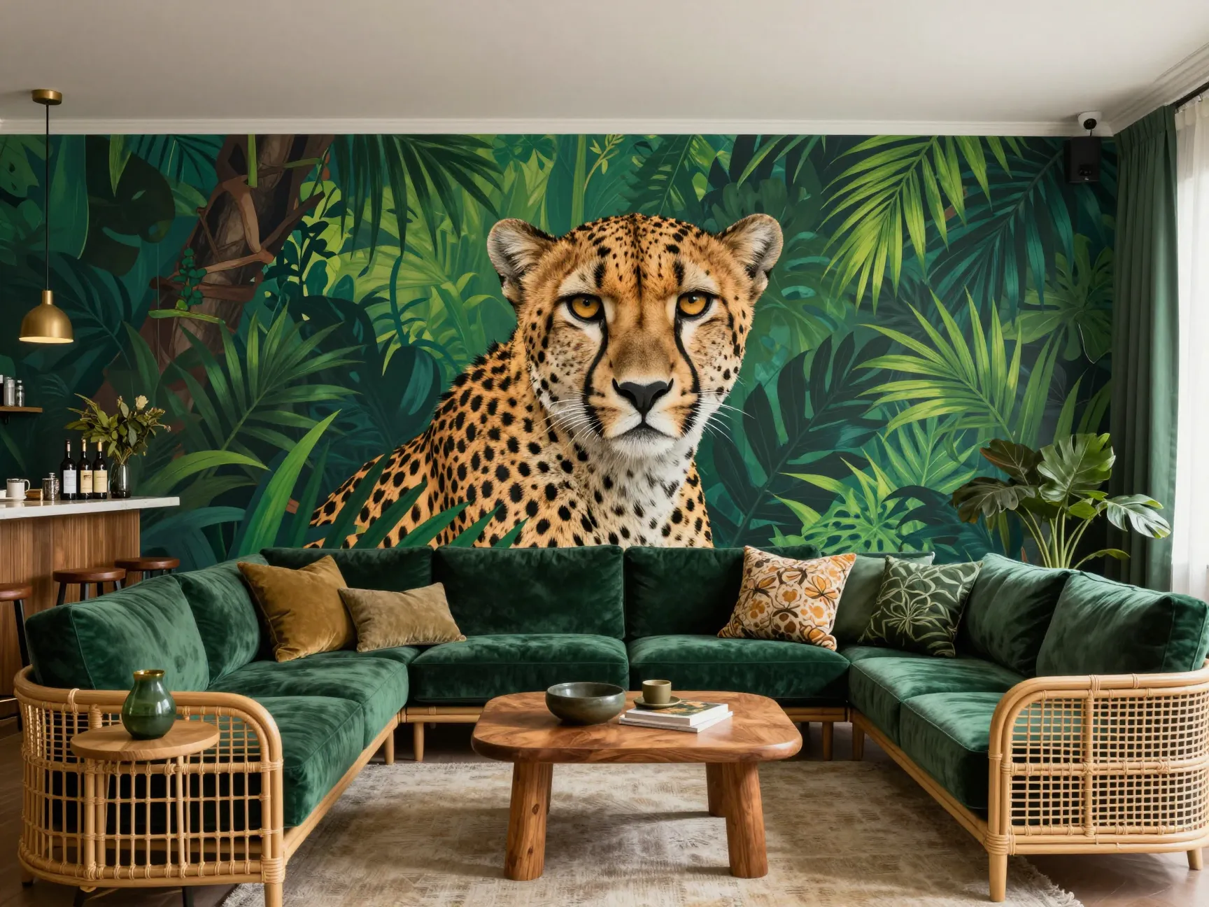 Jungle leopard and big cat motif wallpaper
