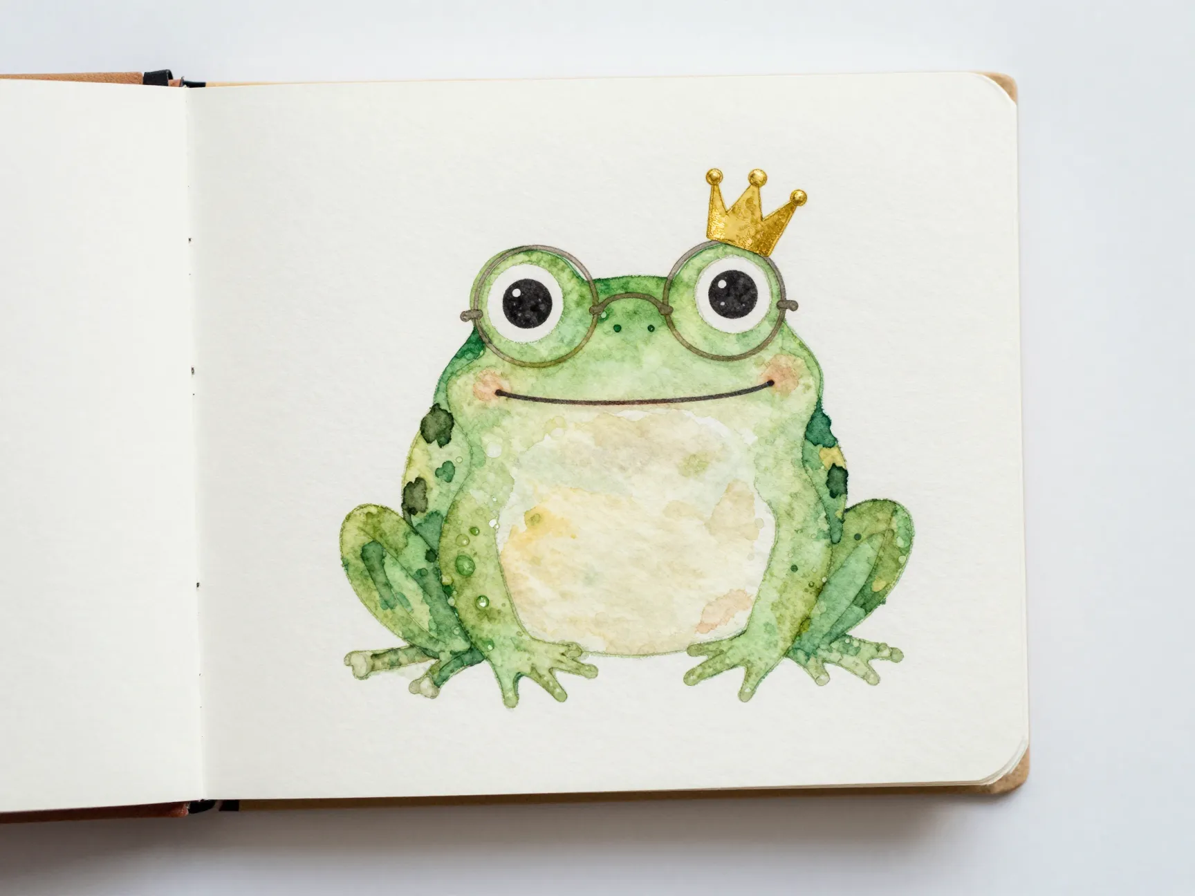 Whimsical watercolor frog with tiny crown