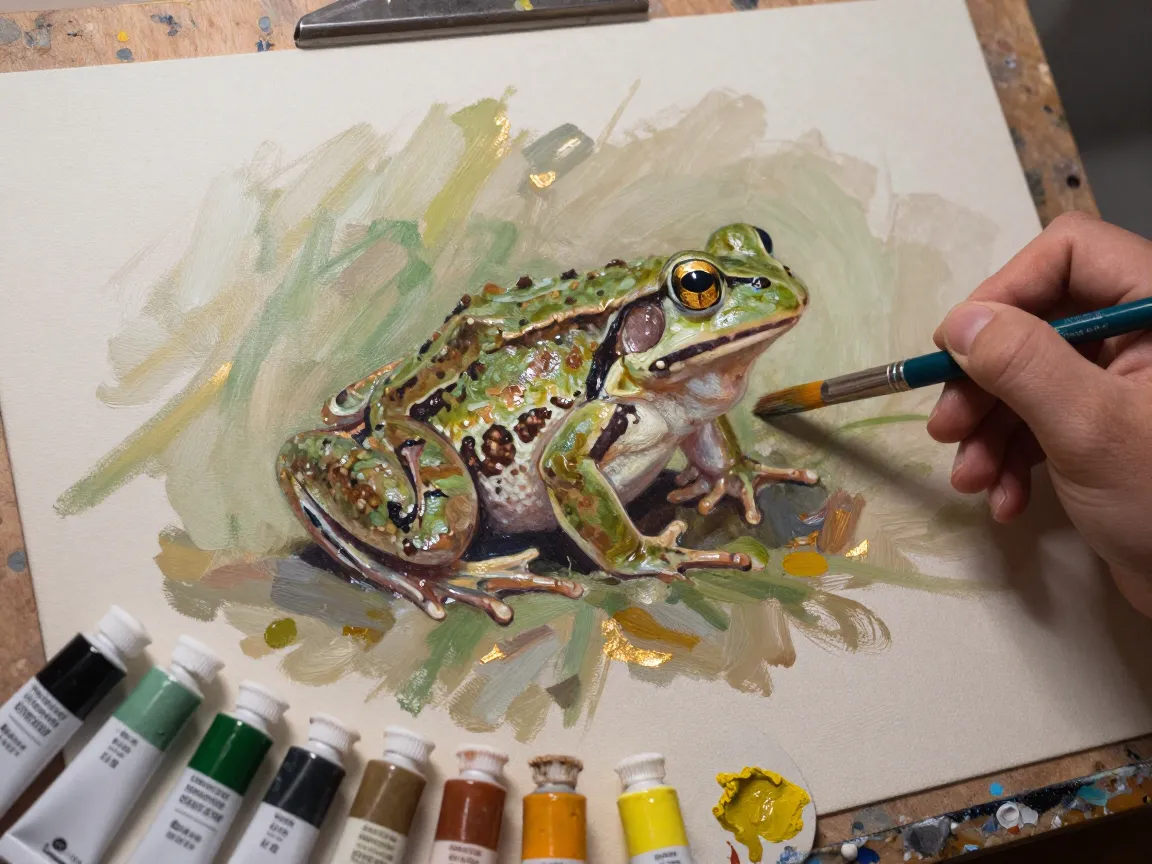 Realistic six color frog study