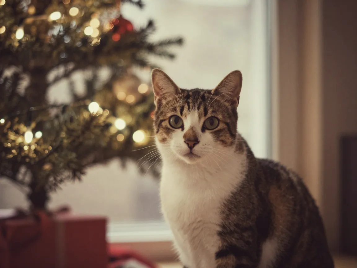 Vintage film filter christmas cat