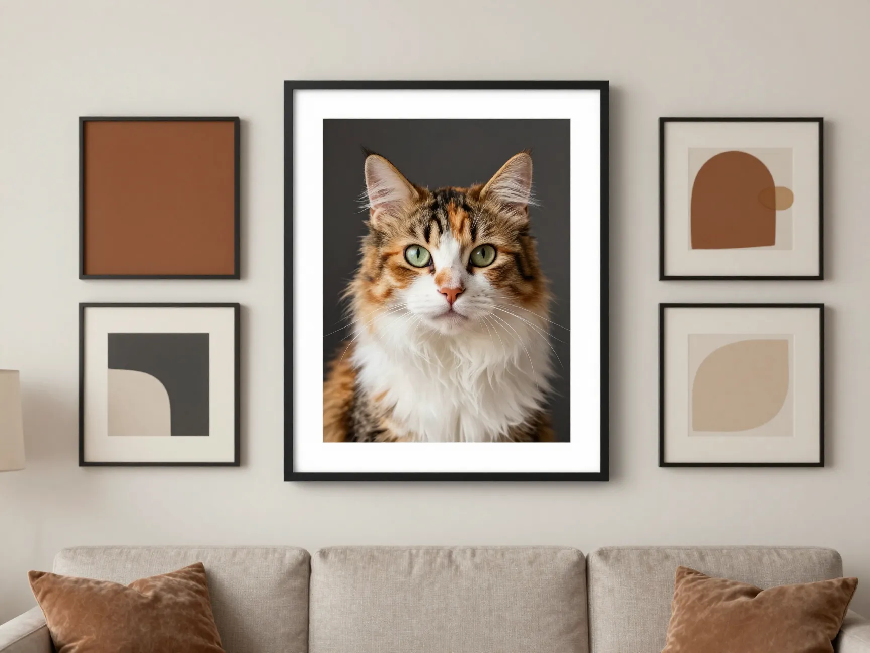 Calico art and photo walls as focal points