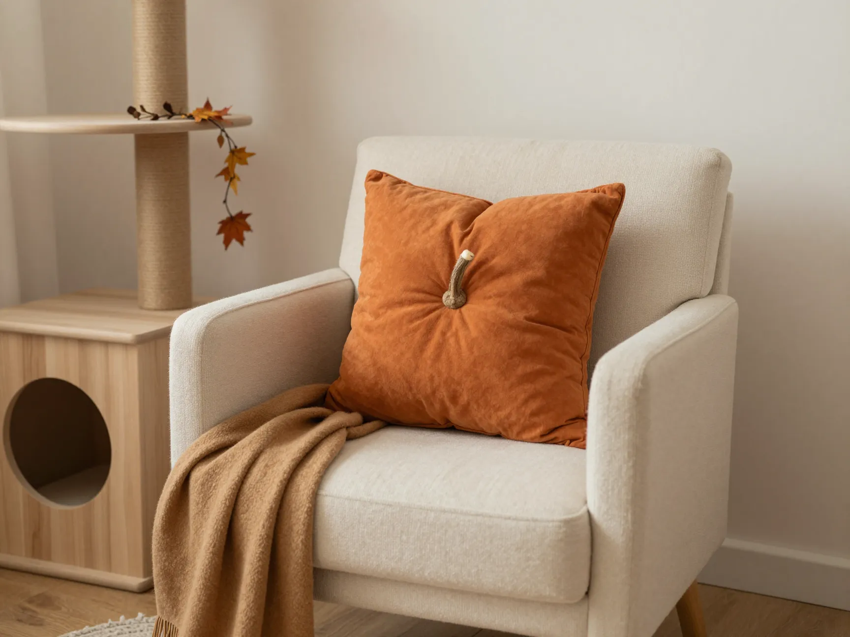 Seasonal cozy accents layered over a neutral base