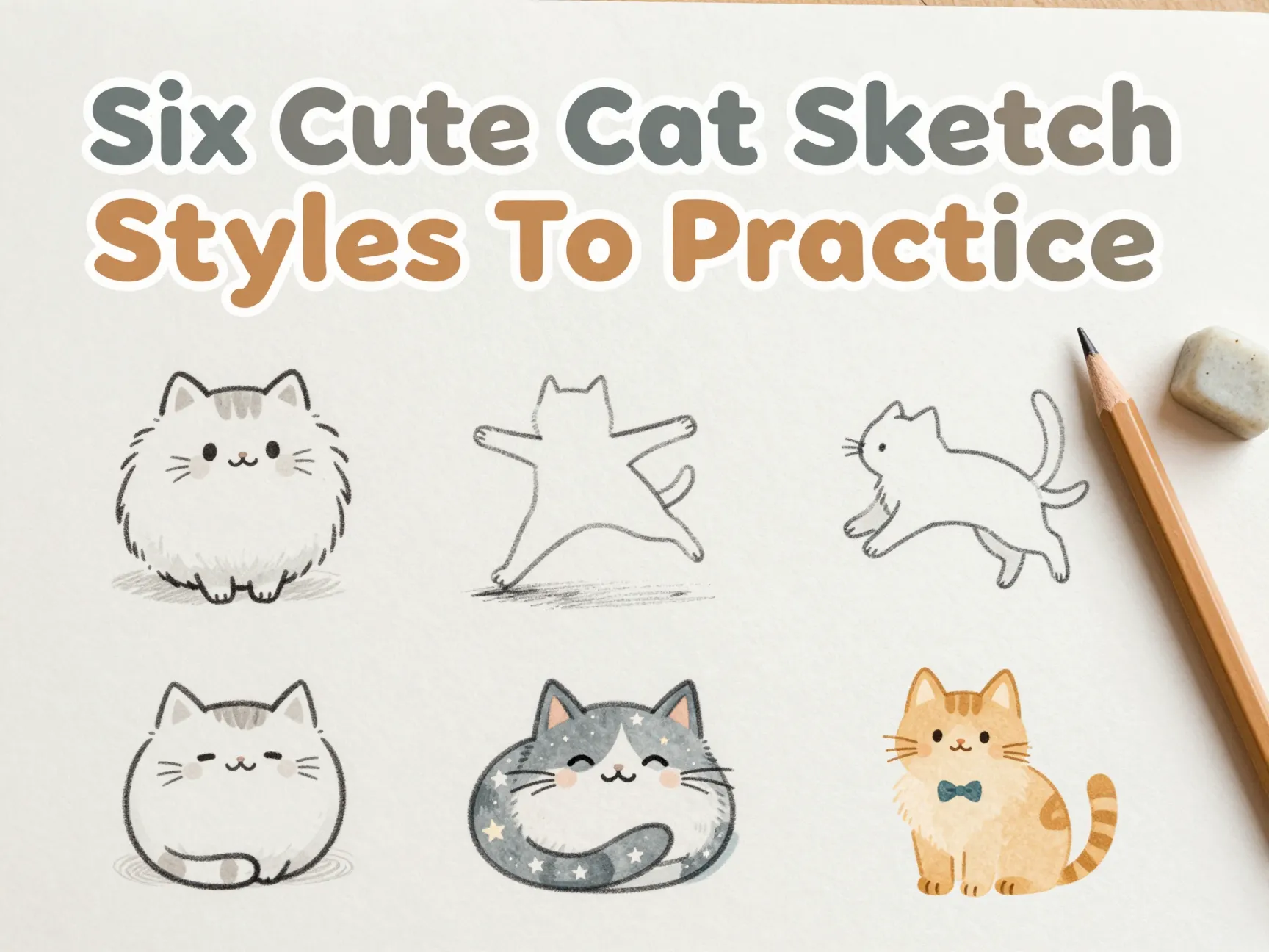 Six cute cat sketch styles to practice