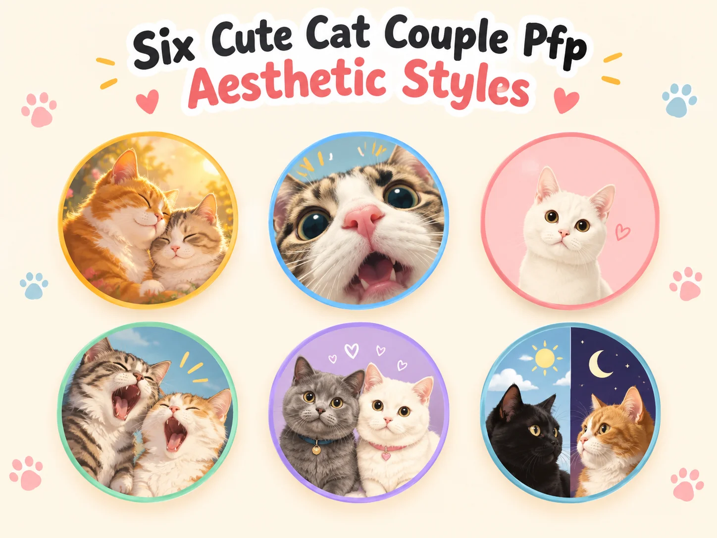 Six cute cat couple pfp aesthetic styles